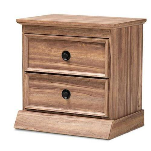 Ryker Oak Finished 2 Drawer Wood Nightstand Brown - Baxton Studio