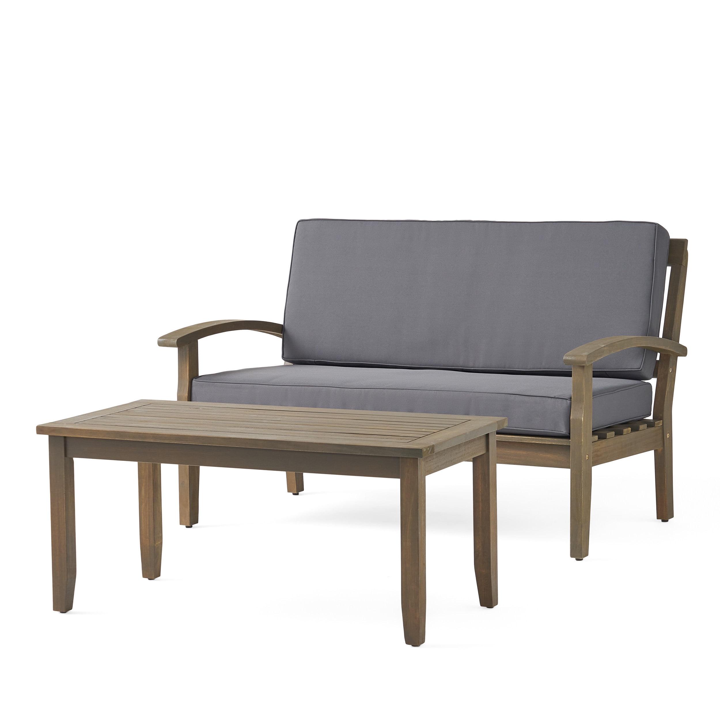 Gray Acacia Wood Outdoor Loveseat and Coffee Table Set