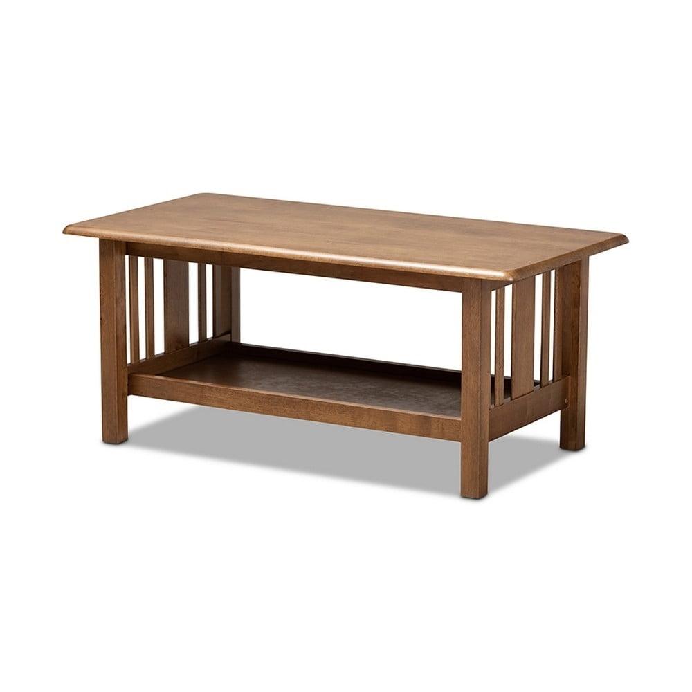 Walnut Brown Rectangular Wood Coffee Table with Lower Shelf