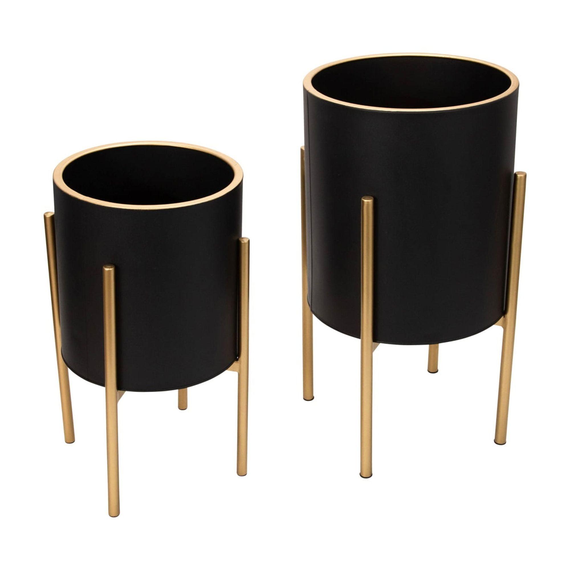 S/2 PLANTER ON METAL STAND, BLACK/GLD