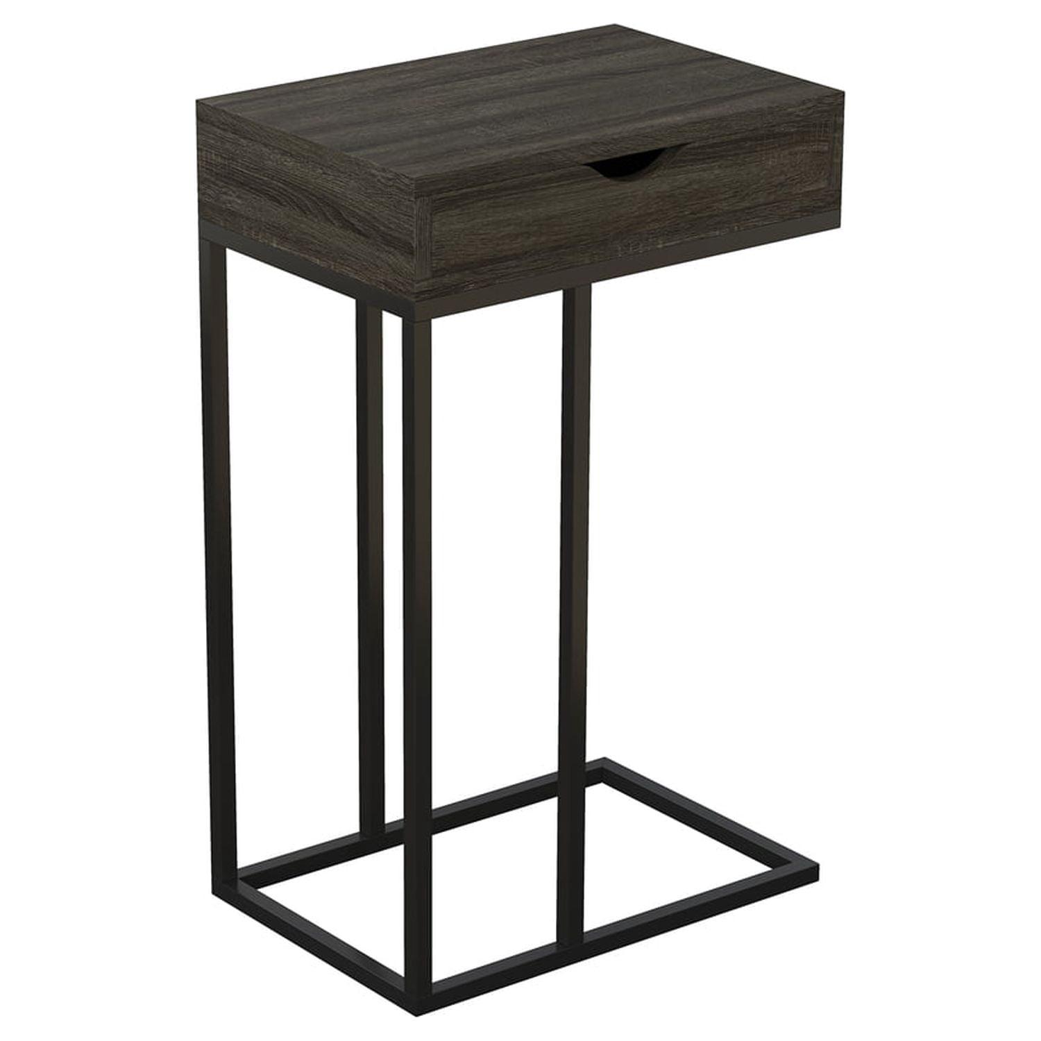 Safdie & Co. 15.75"L C-Shape Wood 1-Drawer Metal Legs Accent Table Dark Grey