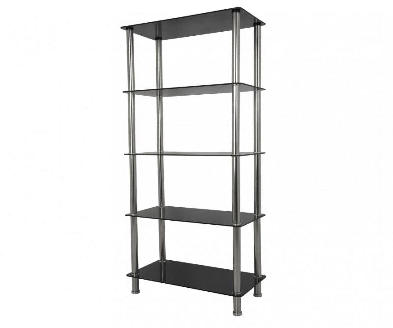 Tall Black Glass and Chrome 5-Tier Shelving Unit