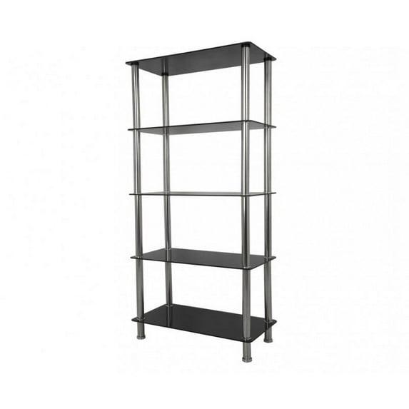 S25-A Tall Five Tier Shelving Unit with Black Glass and Chrome