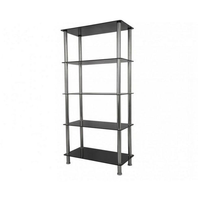 S25-A Tall Five Tier Shelving Unit with Black Glass and Chrome