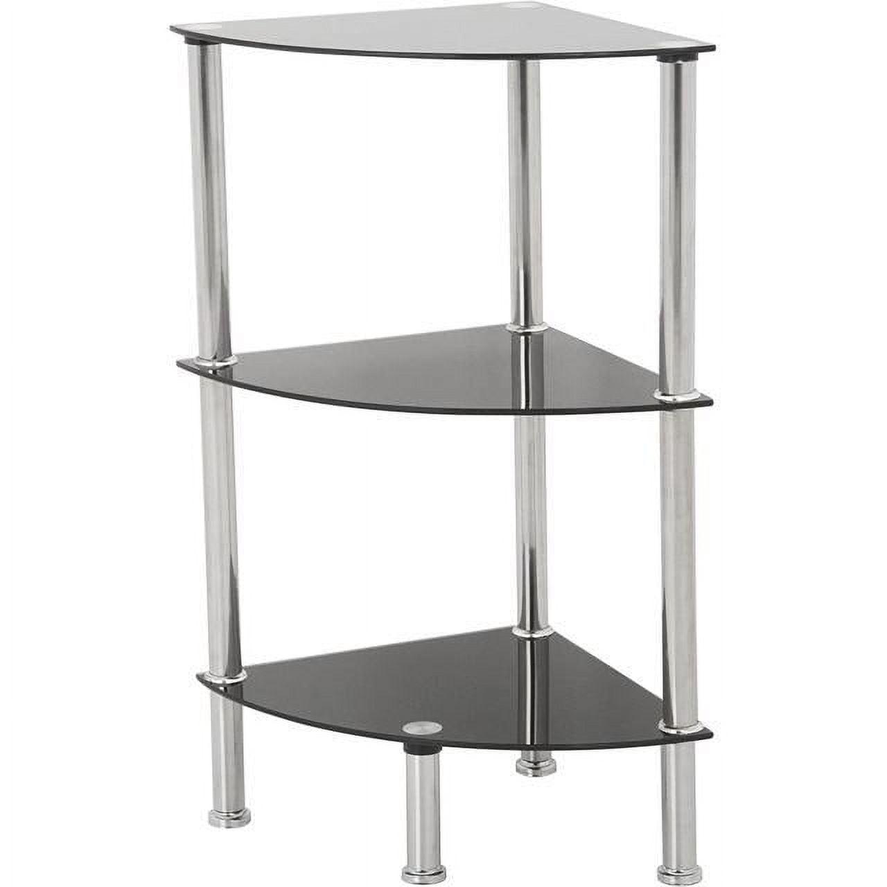 Black Glass and Chrome 3-Shelf Corner Unit