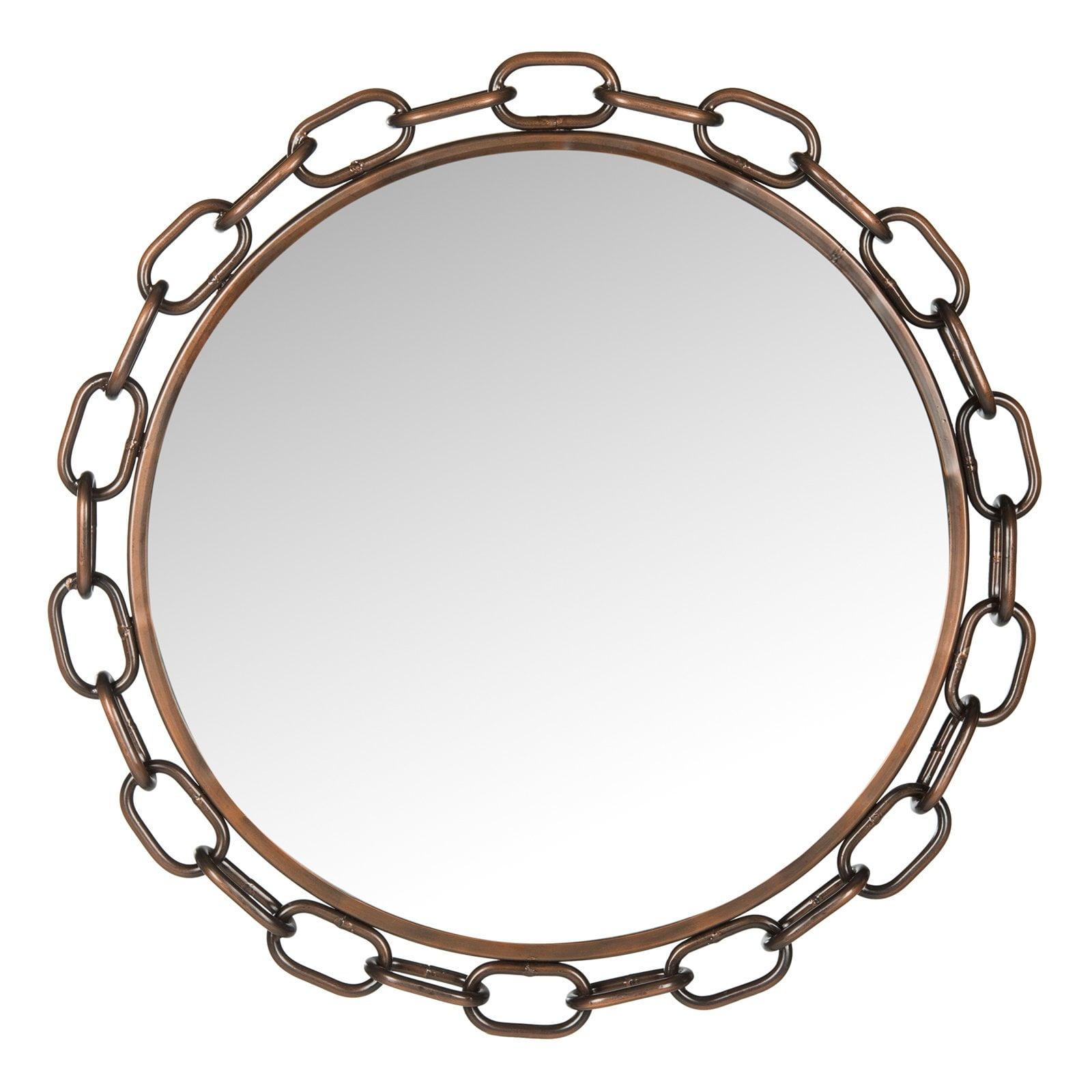 Contemporary 26" Round Bronze Wood Vanity Mirror with Chain Link