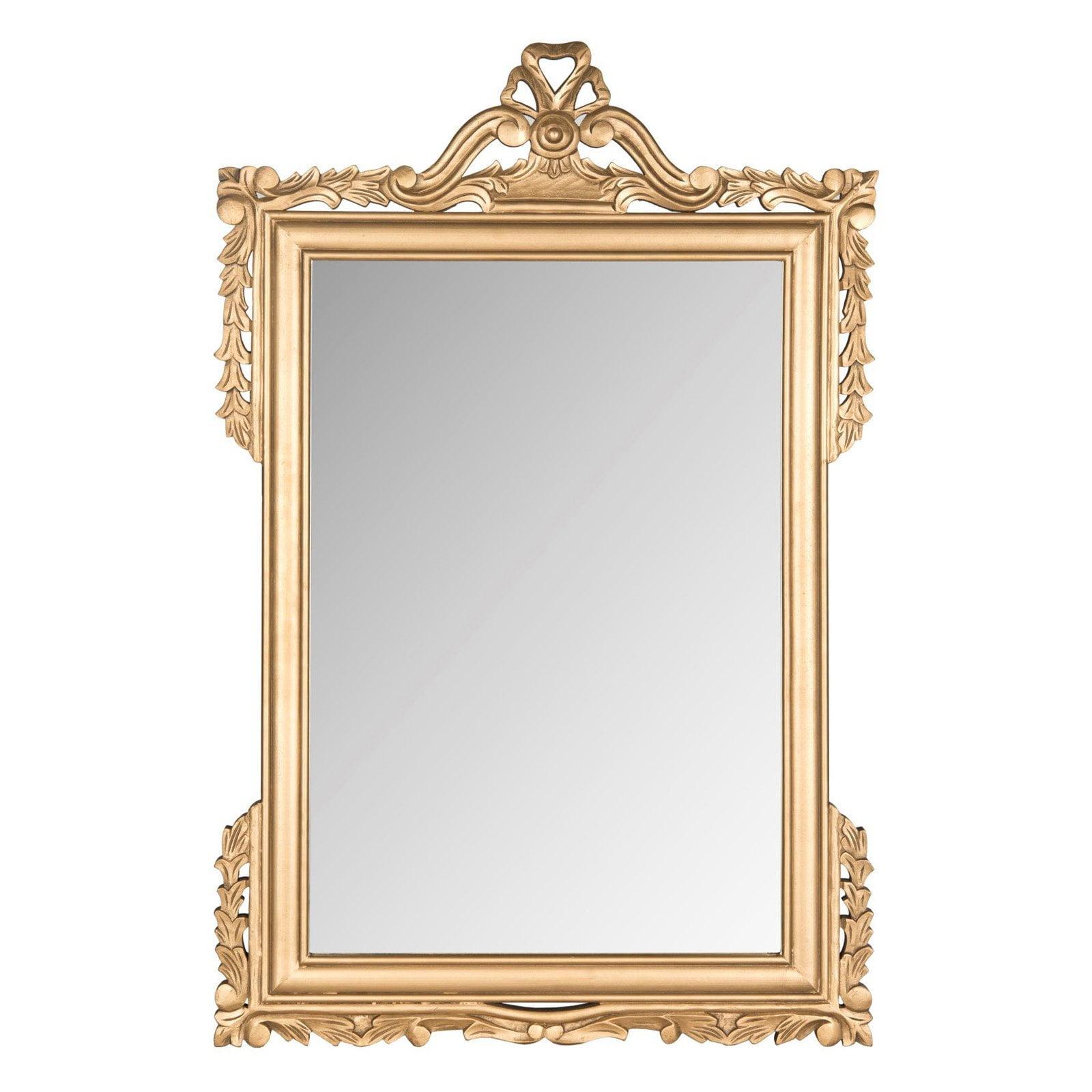 Gold Ornate Rectangular Wall Mirror with Wood Frame