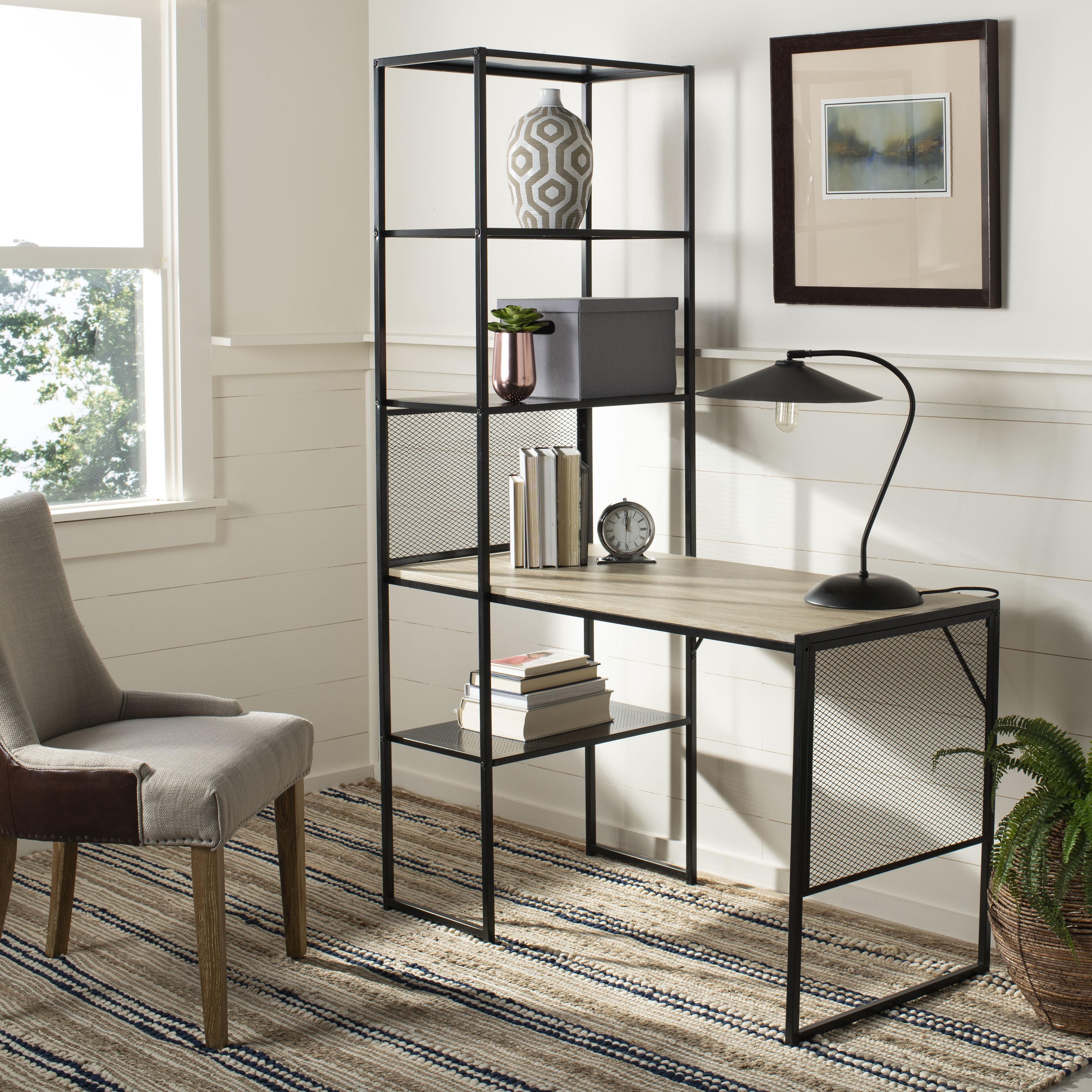 Transitional Black Metal Corner Home Office Desk with Open & Closed Shelving