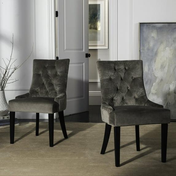 SAFAVIEH Abby 19''H Tufted Side Chair, Grey/Silver Nail Head, Set of 2