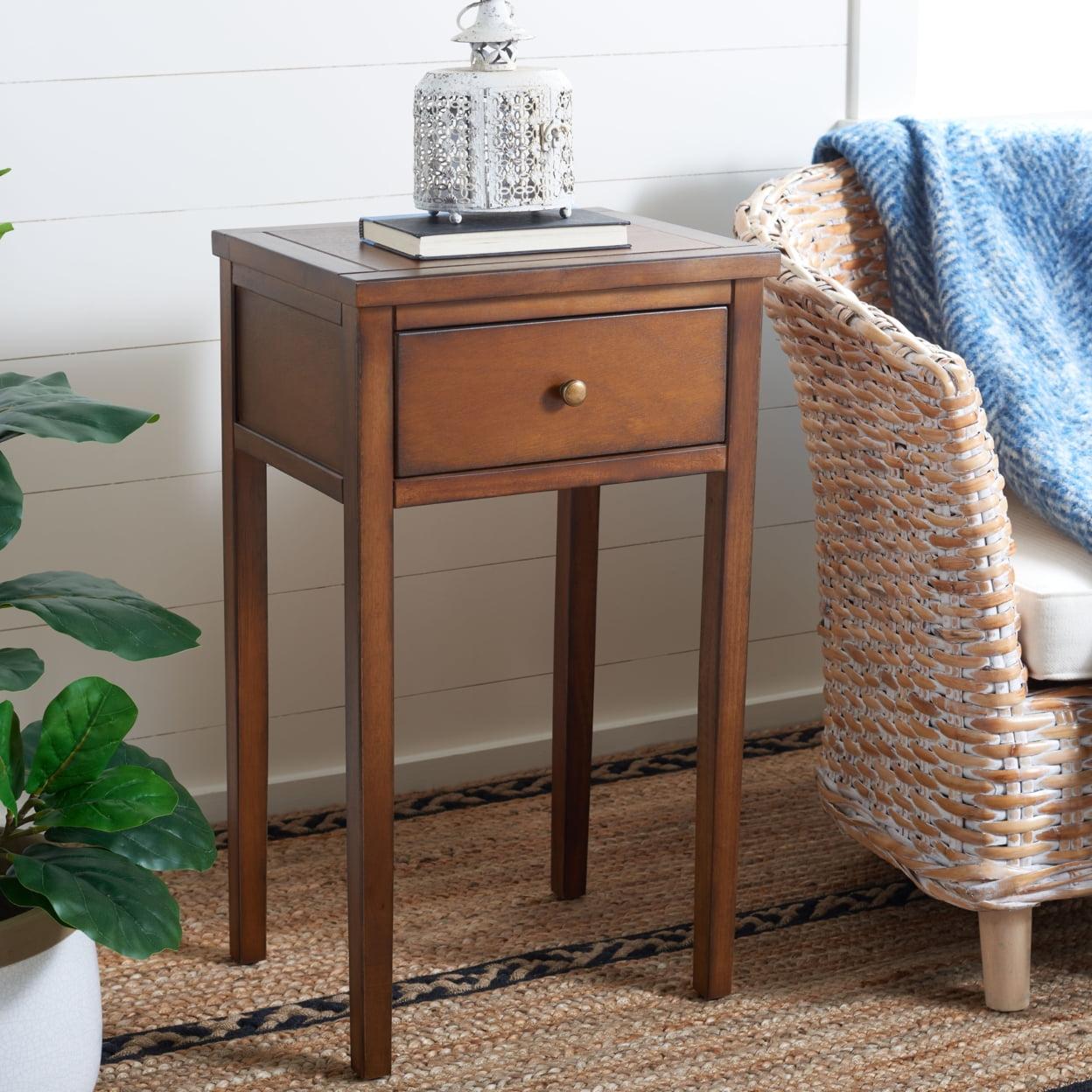 Transitional Abel Brown Pine and Stone Nightstand with Storage