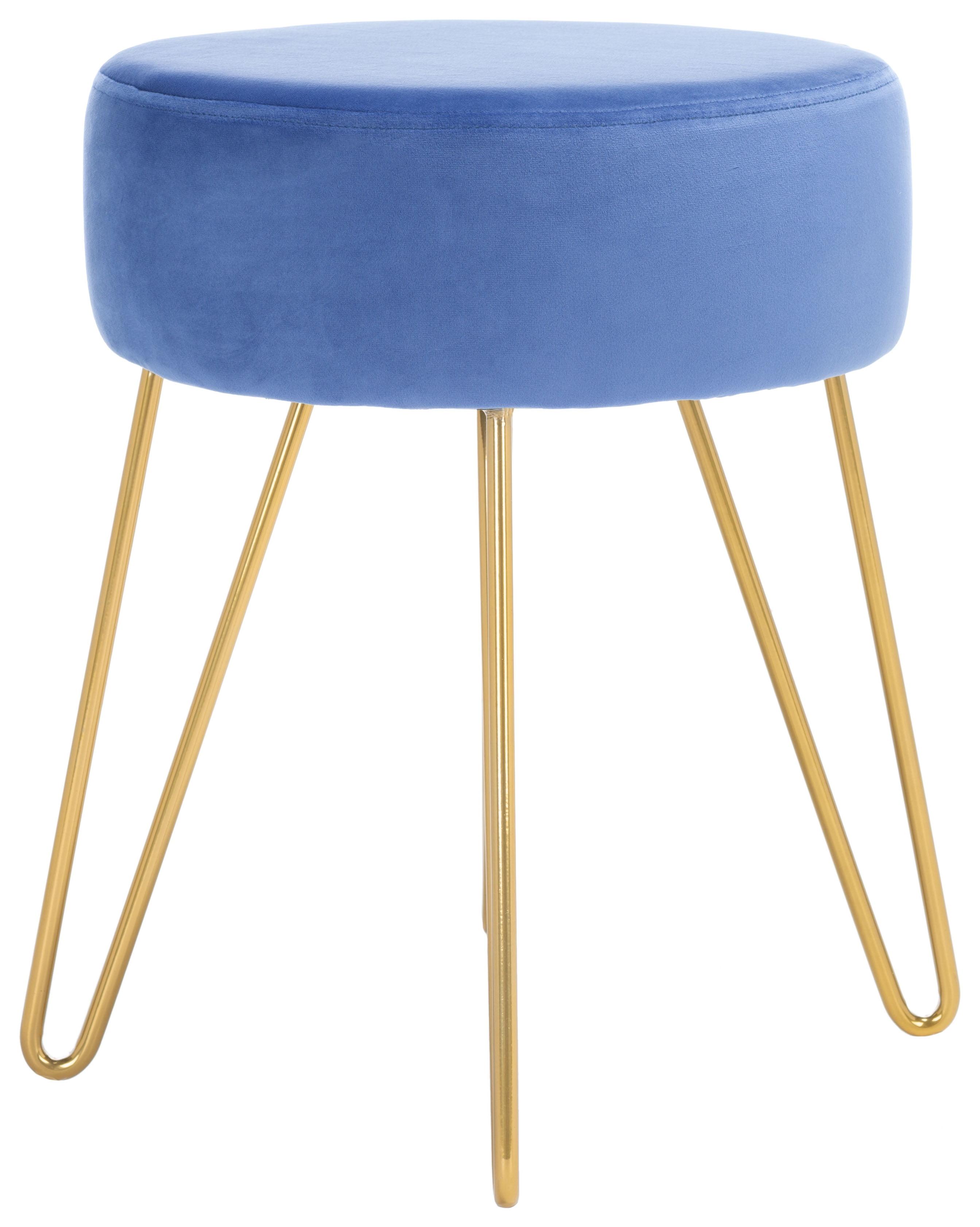 SAFAVIEH Abrea Modern Style Round Ottoman, Steel Blue/Gold ( 16.5 in. W x 16.5 in. D x 17.3 in. H)