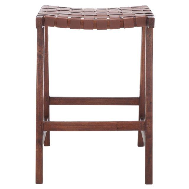 Abreu Rectangle Counter Stool - Cognac/Walnut - Safavieh