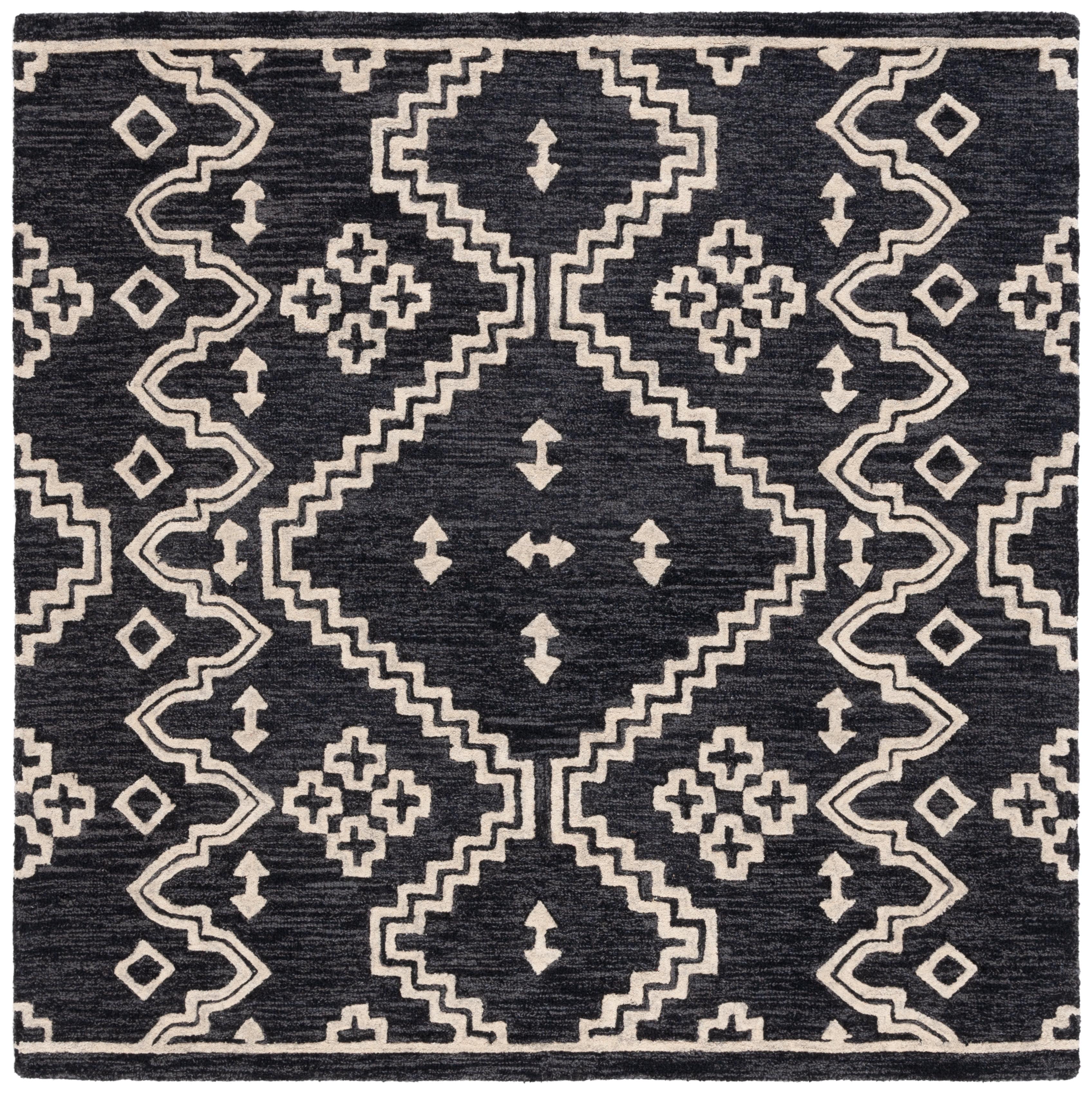 SAFAVIEH Abstract Adolf Geometric Area Rug, Black/Ivory, 6' x 6' Square