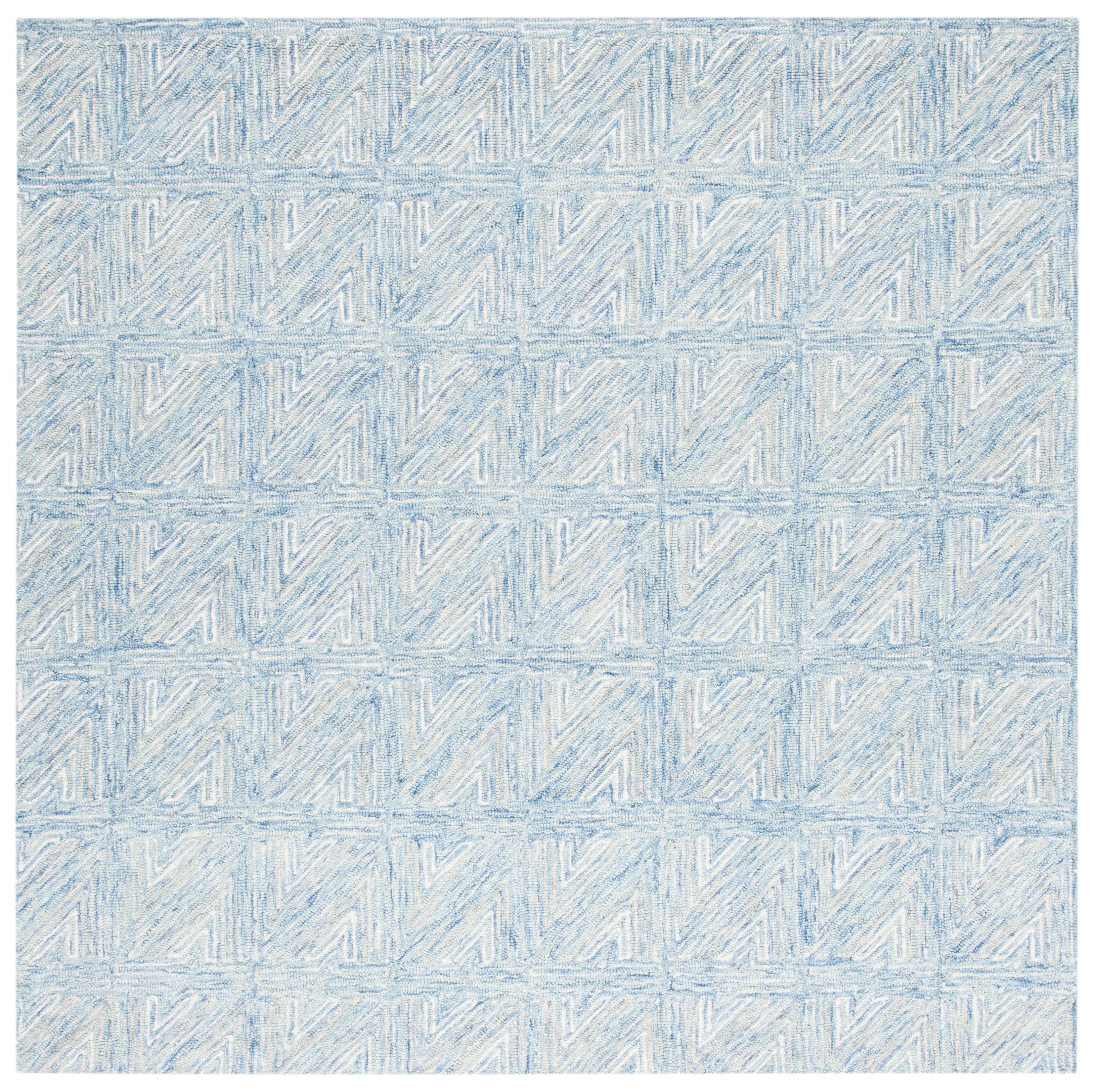 Abstract Blue Wool 6' Square Tufted Area Rug