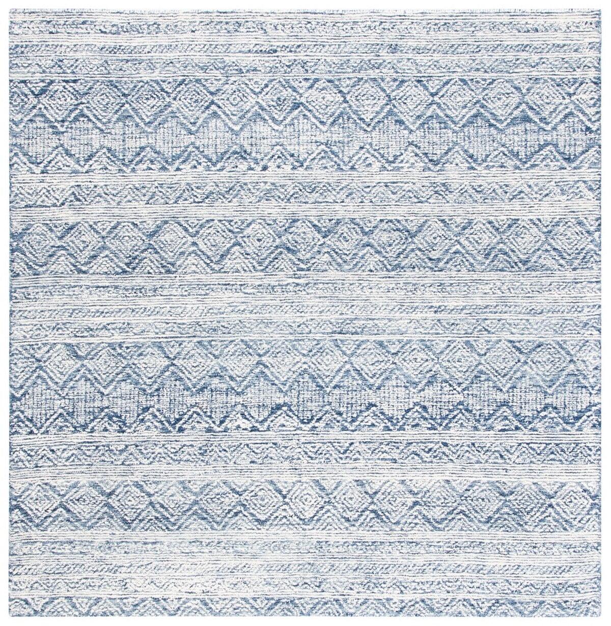 Blue and Ivory 6' x 6' Square Hand-Tufted Wool Rug