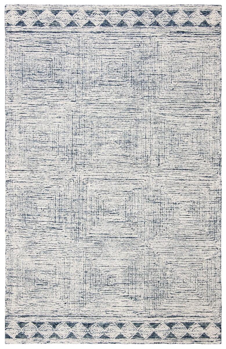 SAFAVIEH Abstract Augustine Distressed Geometric Wool Area Rug, Ivory/Navy, 10' x 14'