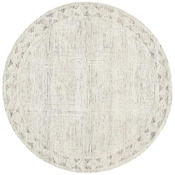 SAFAVIEH Abstract Augustine Geometric Wool Area Rug, Ivory/Grey, 10' x 10' Round