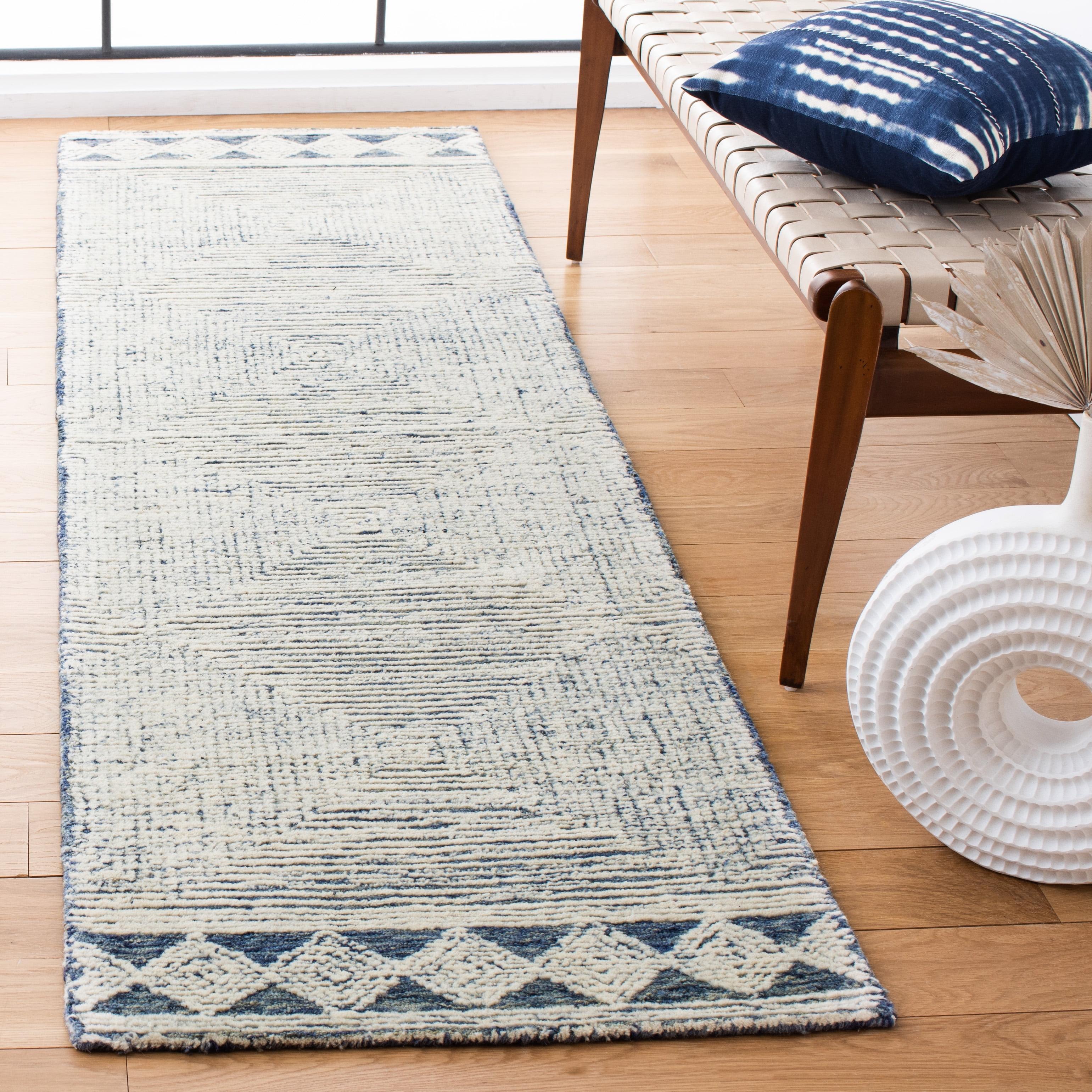 Abstract ABT349 Hand Tufted Runner Rug - Ivory/Navy - 2'3"x6' - Safavieh .