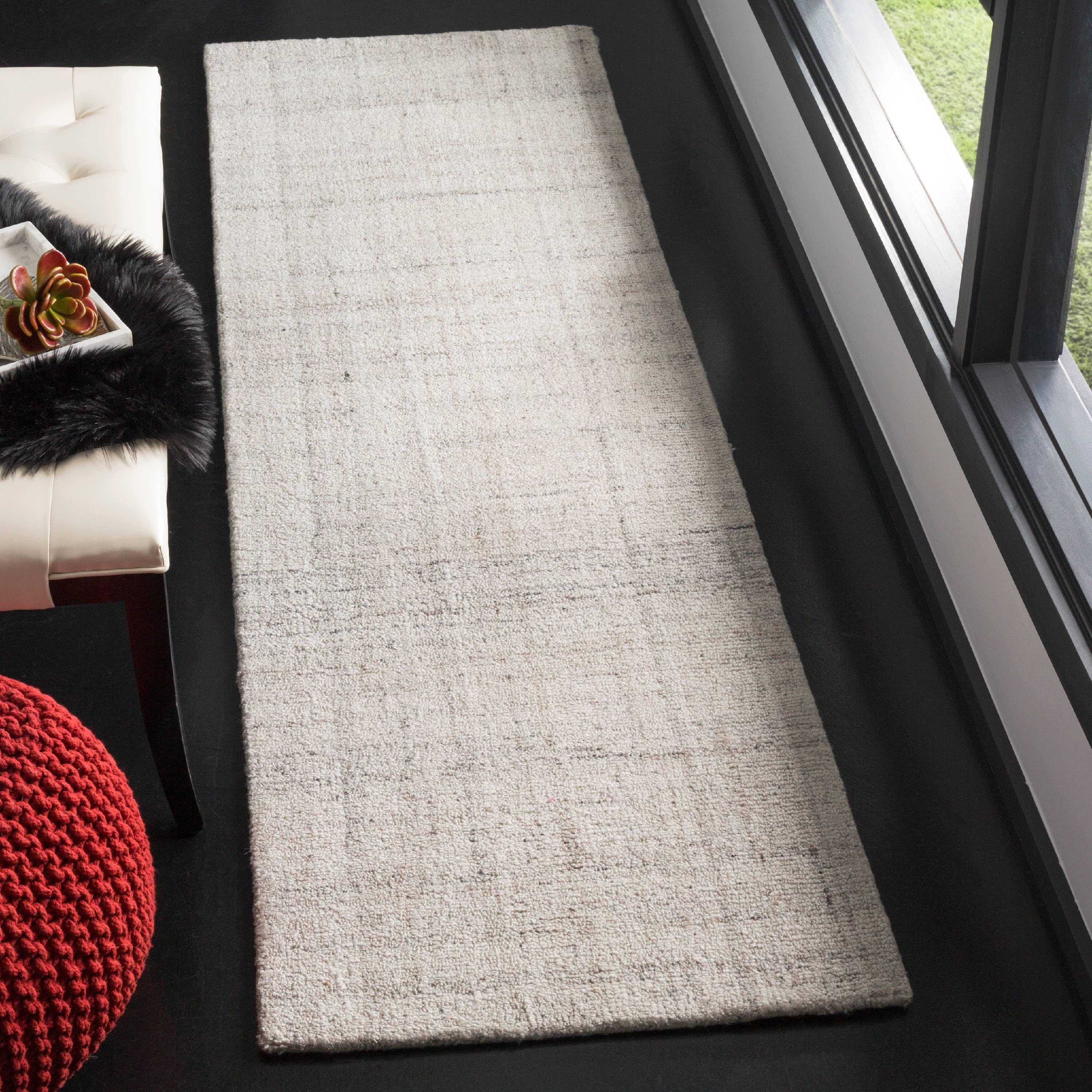 Light Grey Abstract Handmade Wool Runner Rug