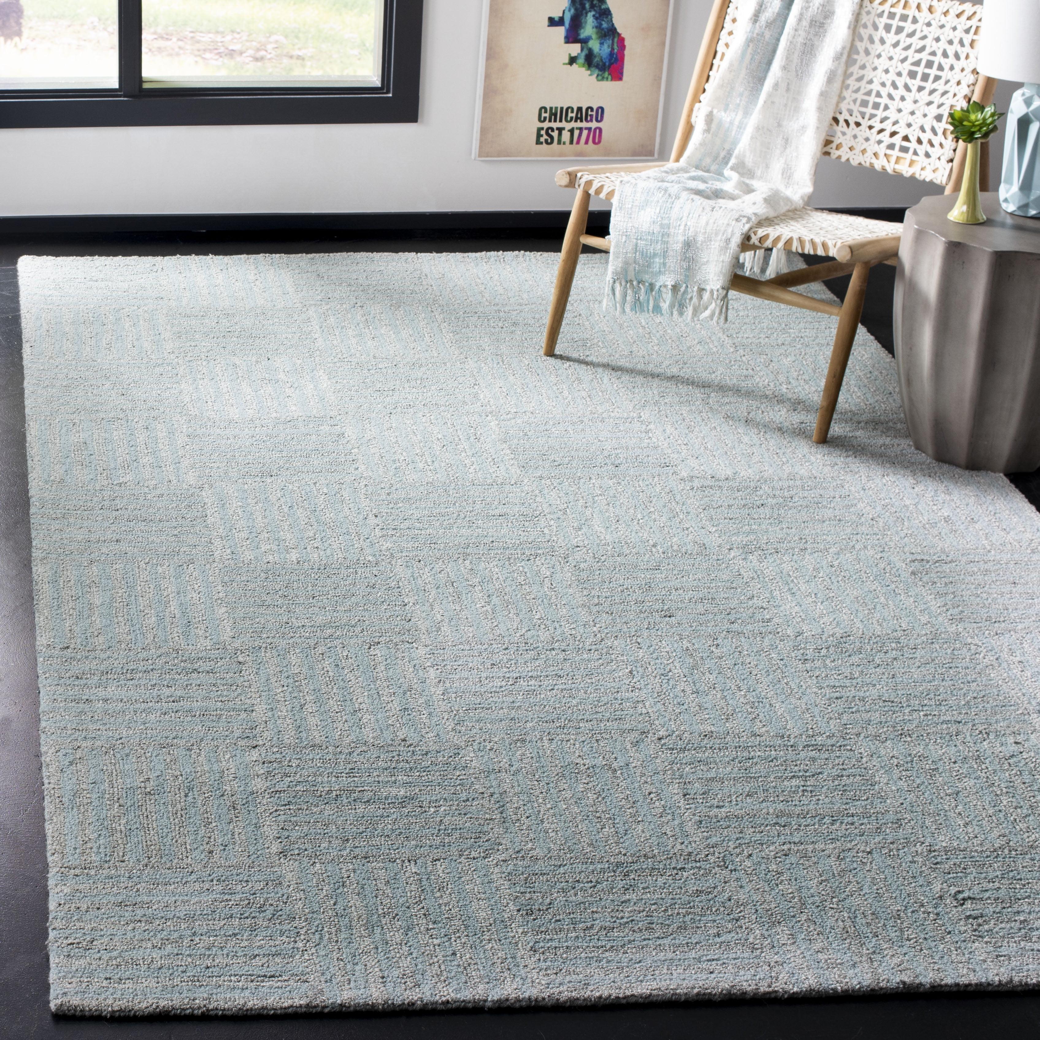 SAFAVIEH Abstract Benedict Geometric Wool Area Rug, Blue/Grey, 8' x 10'