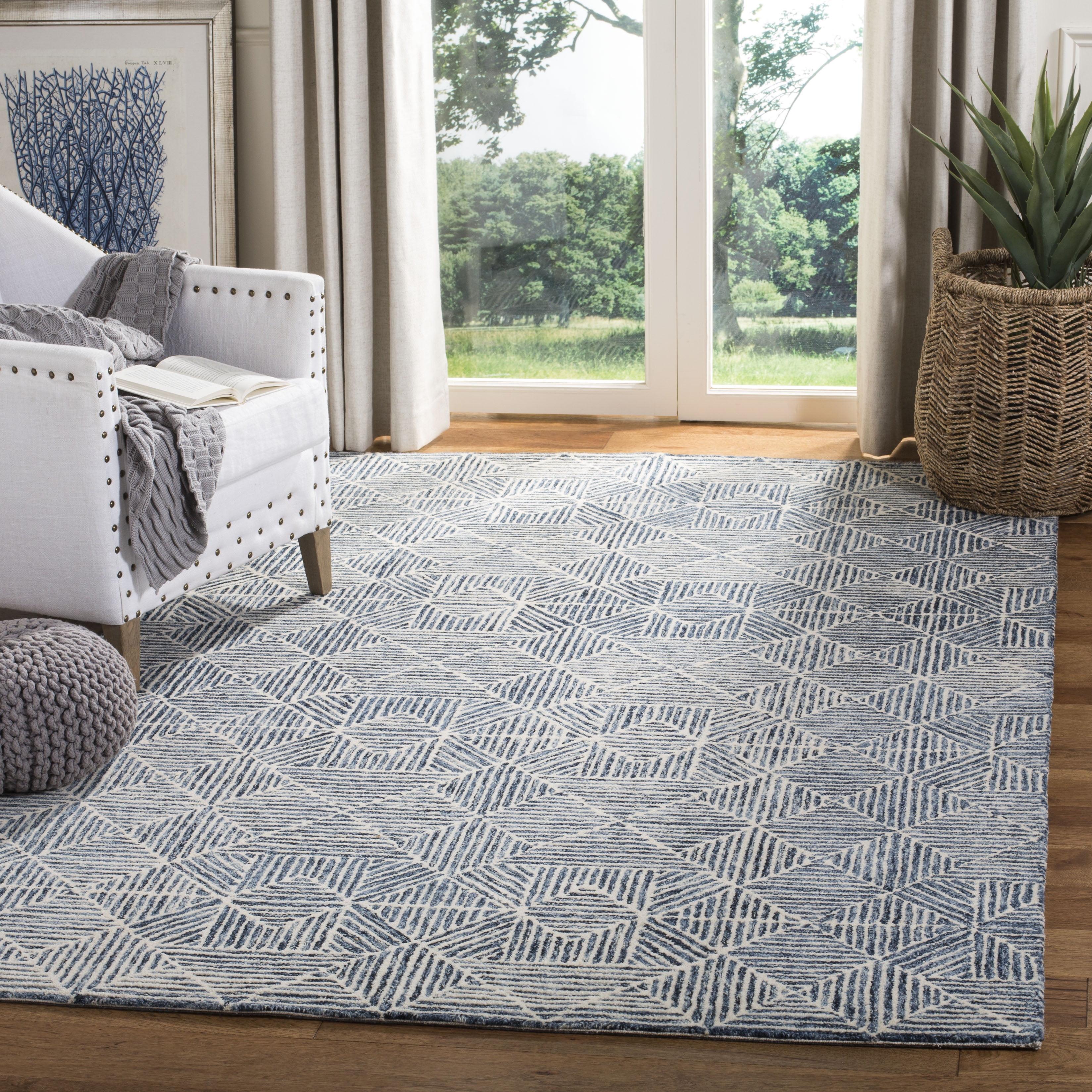 Abstract ABT763 Handmade Indoor Area Rug - Blue - 6'x6' - Safavieh