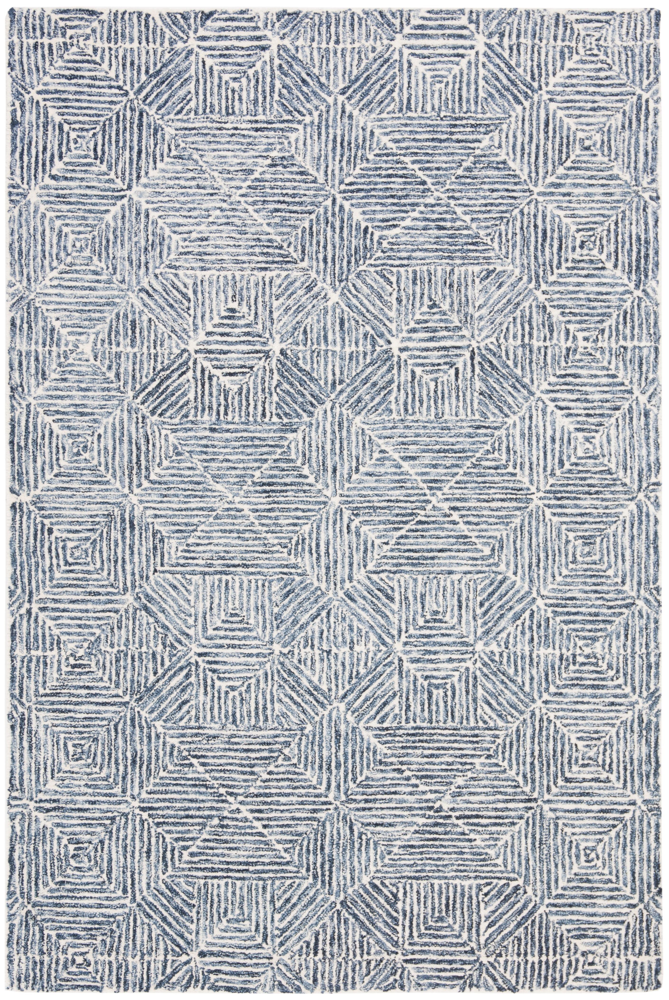 Blue and Ivory Geometric Wool Tufted Area Rug, 2'3" x 4'