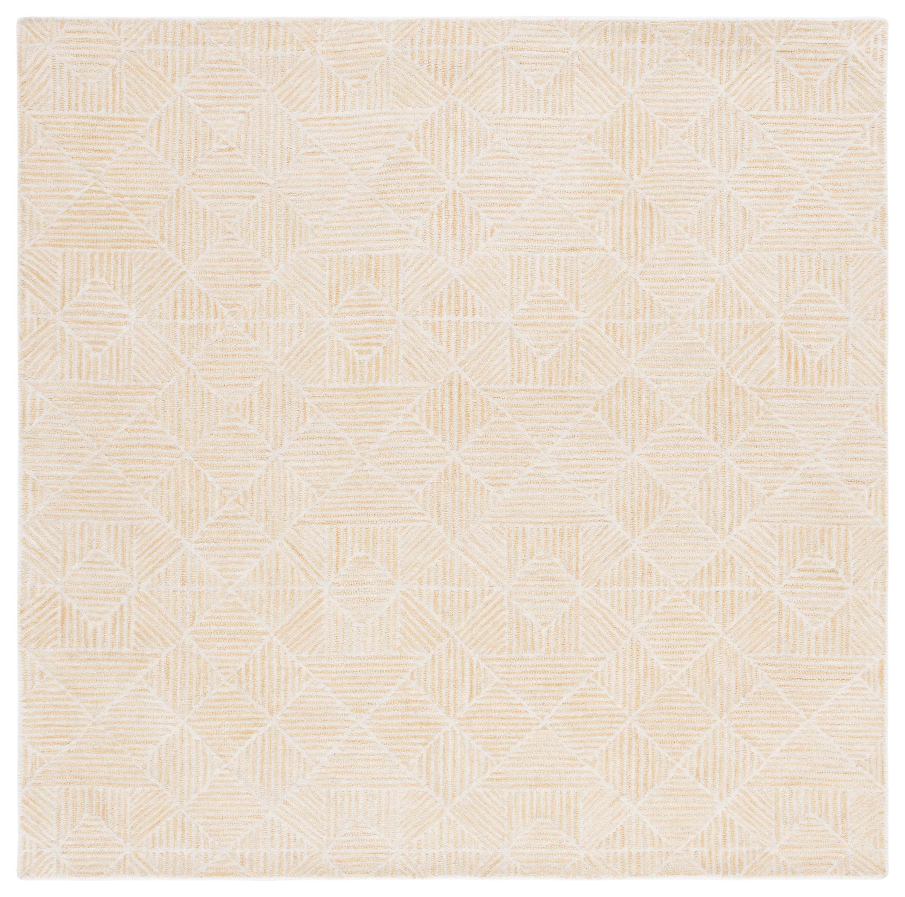 Handmade Gold and Ivory Abstract Wool Square Rug - 6'