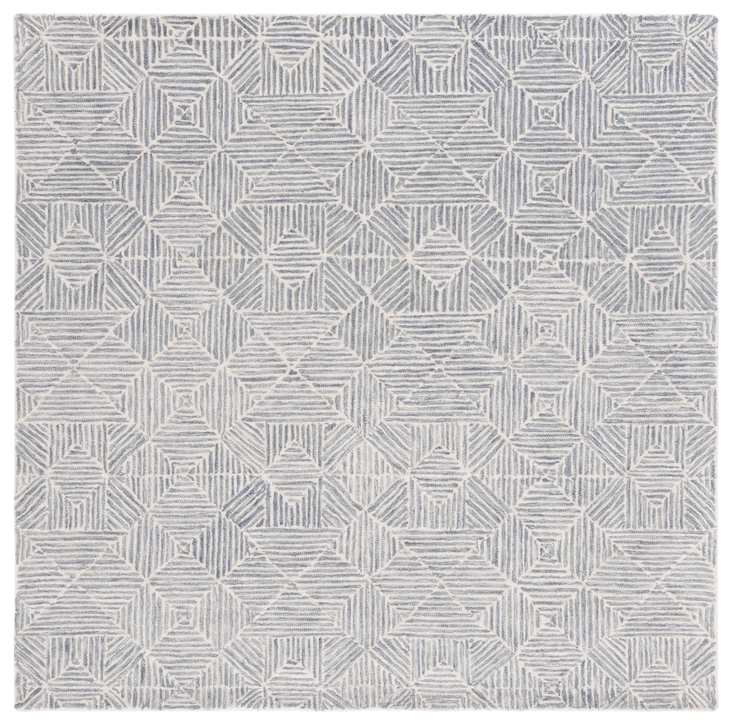 SAFAVIEH Abstract Brock Geometric Wool Area Rug, Grey/Ivory, 6' x 6' Square