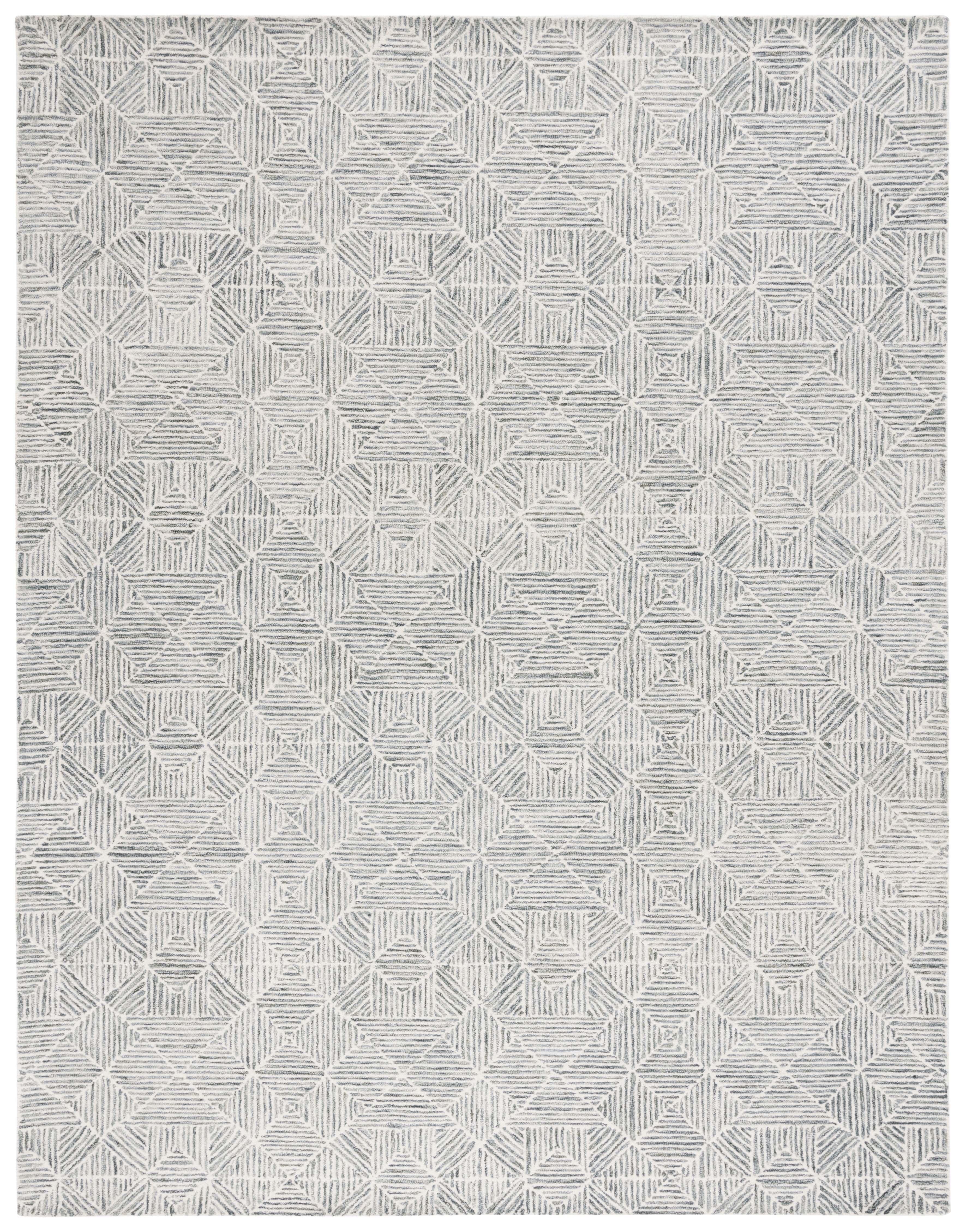 Handmade Green and Ivory Wool Geometric Area Rug