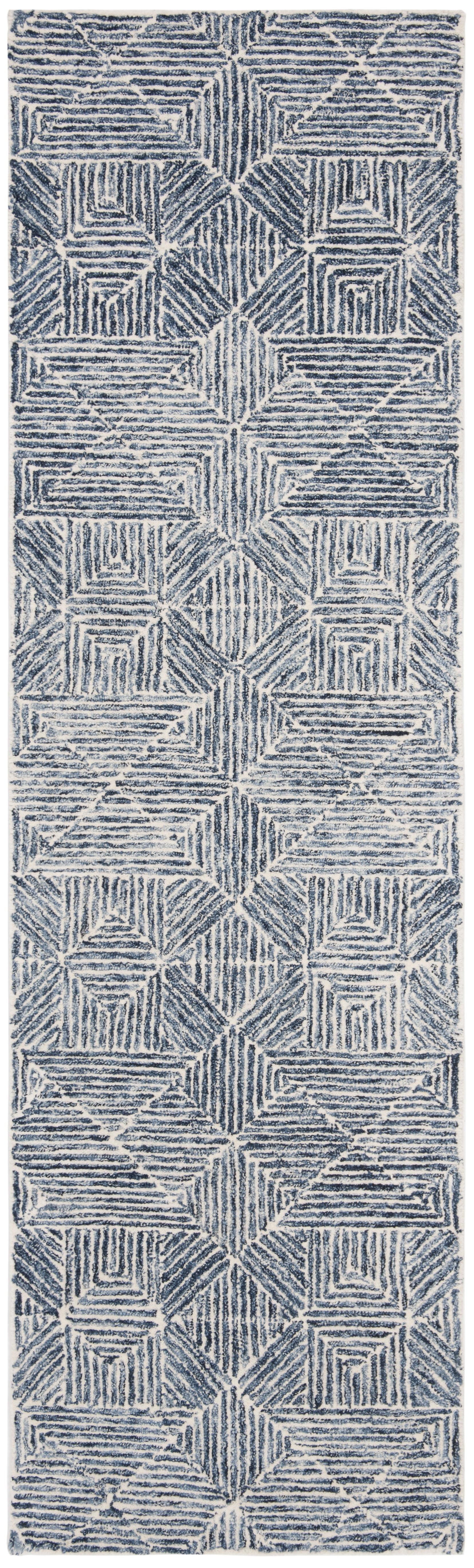 SAFAVIEH Abstract Brock Geometric Runner Rug, Blue/Ivory, 2'3" x 20'