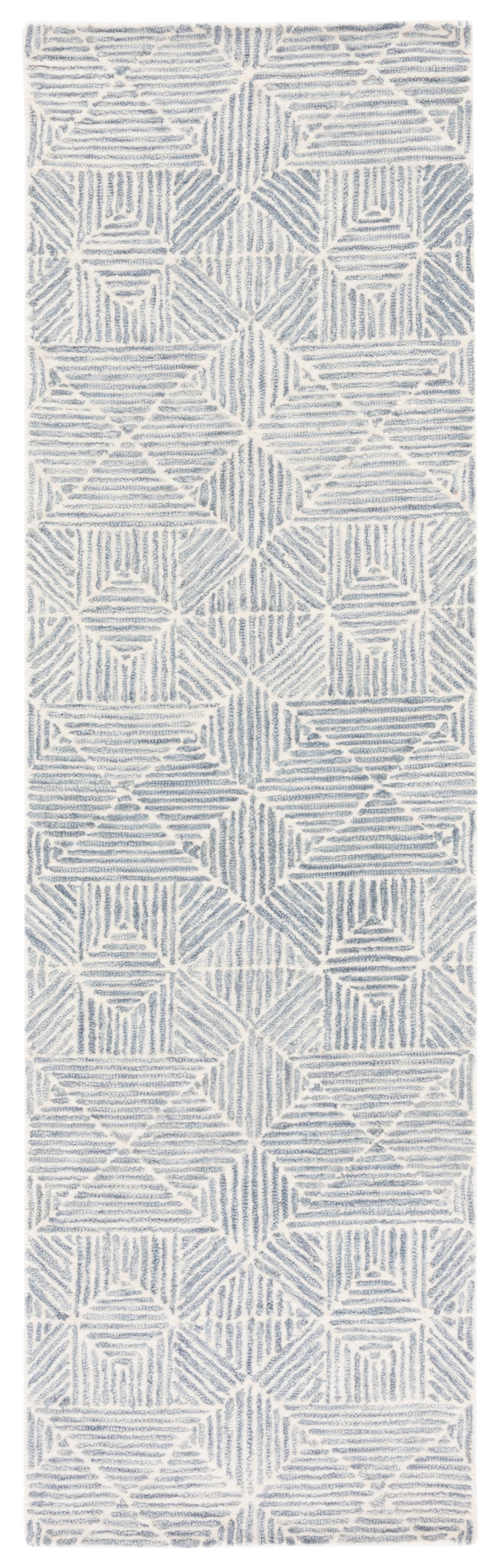 Grey and Ivory Abstract Wool Runner Rug, 2'3" x 12'