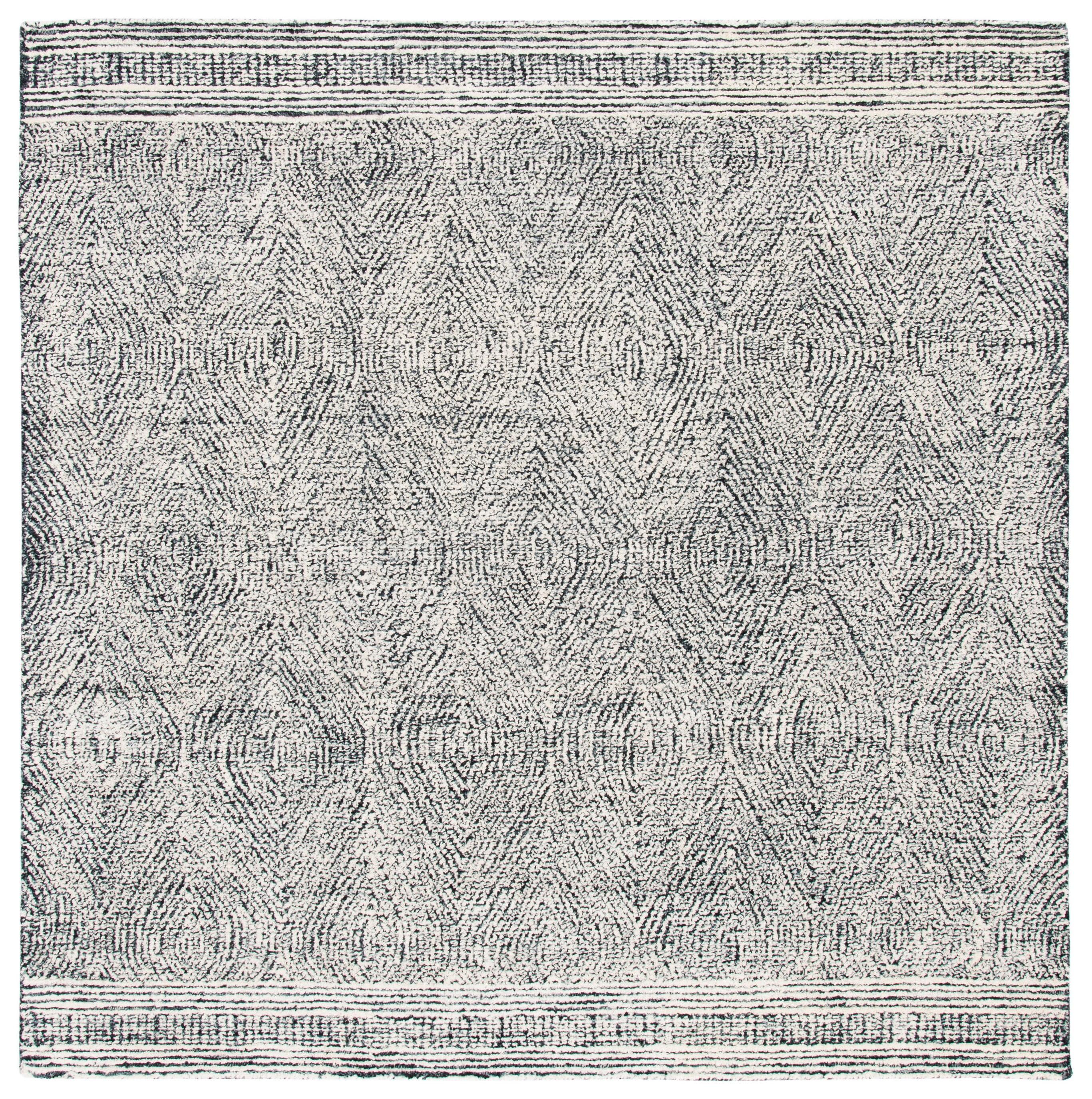 SAFAVIEH Abstract Caelestinus Ogee Wool Area Rug, Ivory/Charcoal, 10' x 10' Square