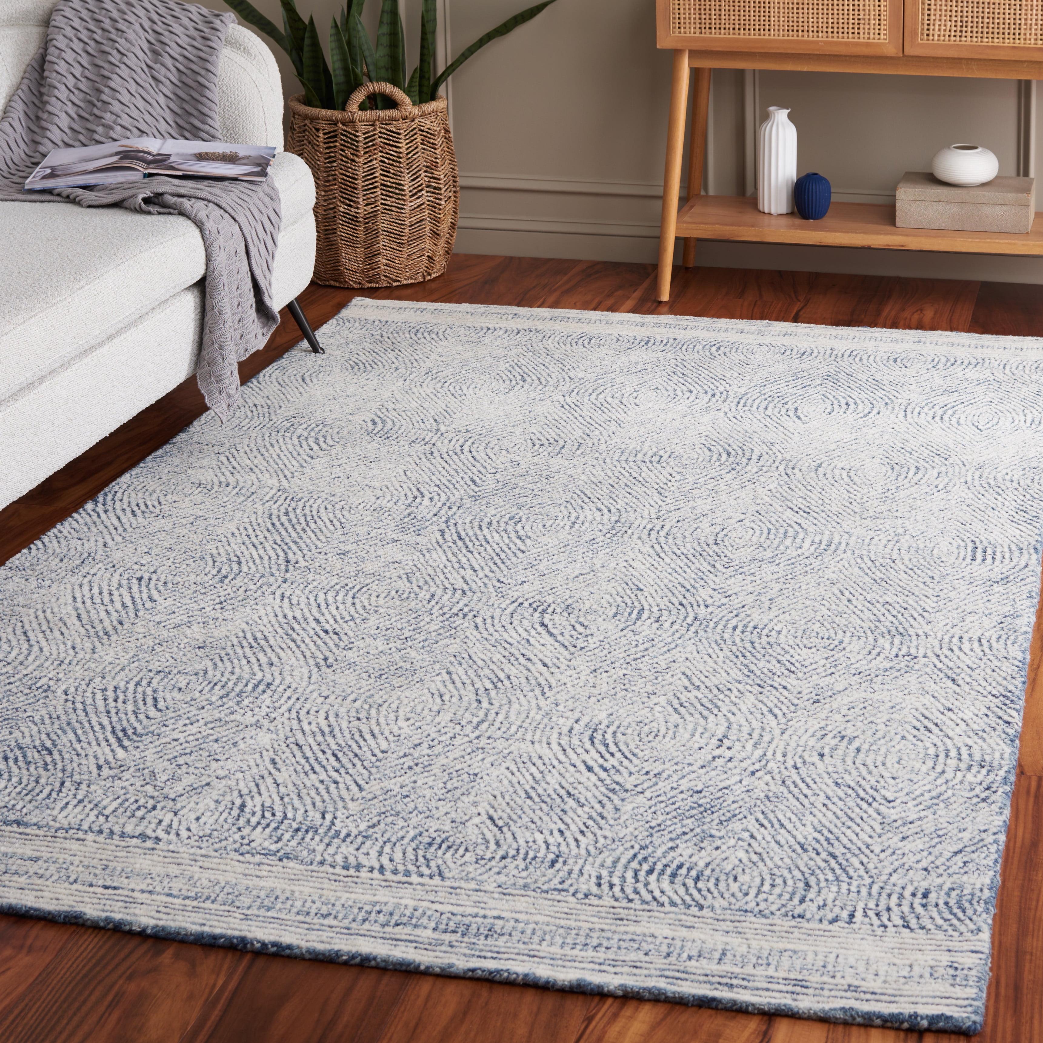SAFAVIEH Abstract Caelestinus Ogee Wool Area Rug, Ivory/Navy, 6' x 9'