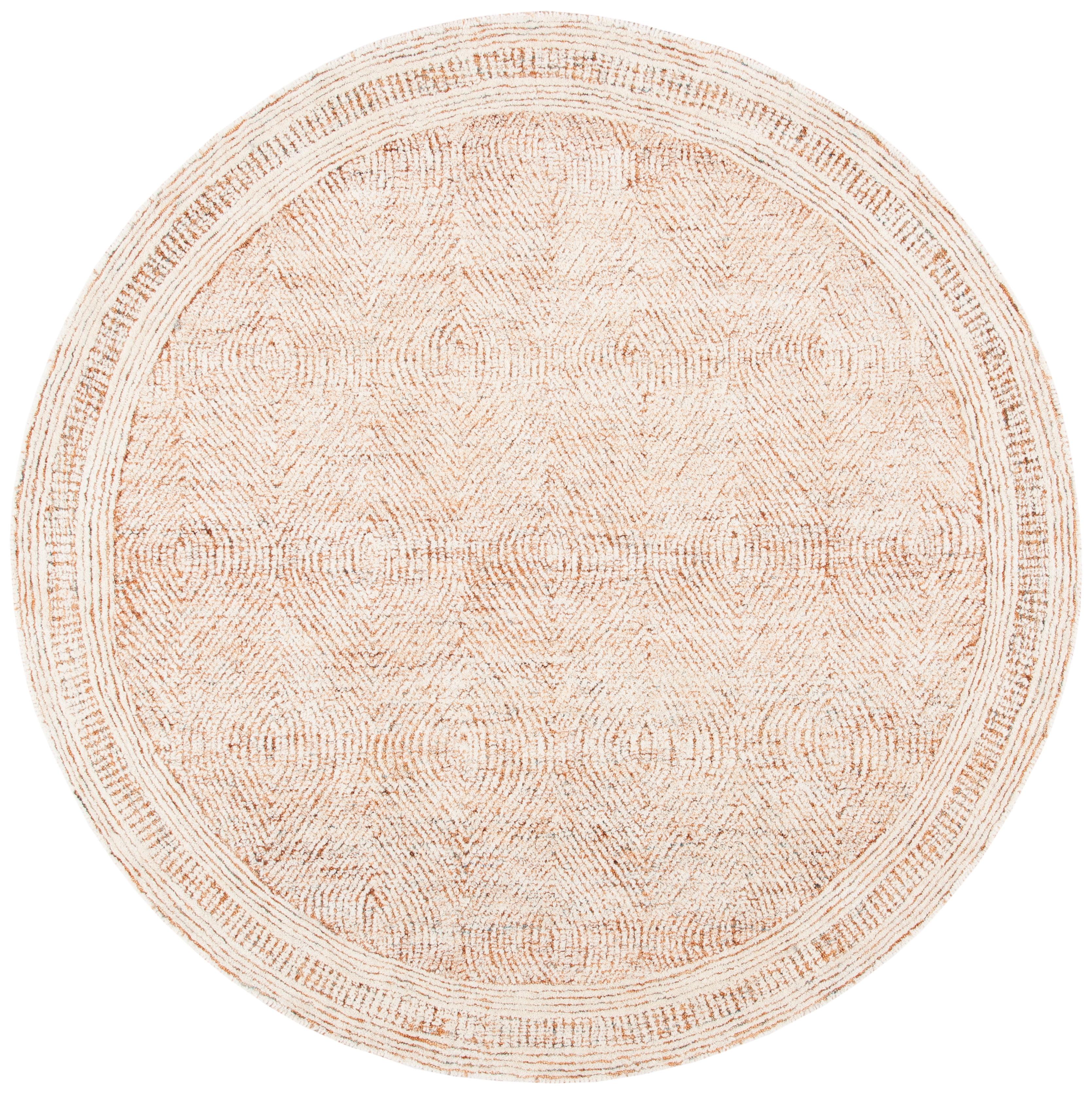 Abstract ABT340 Handmade Indoor Area Rug - Ivory/Rust - 4' Round - Safavieh