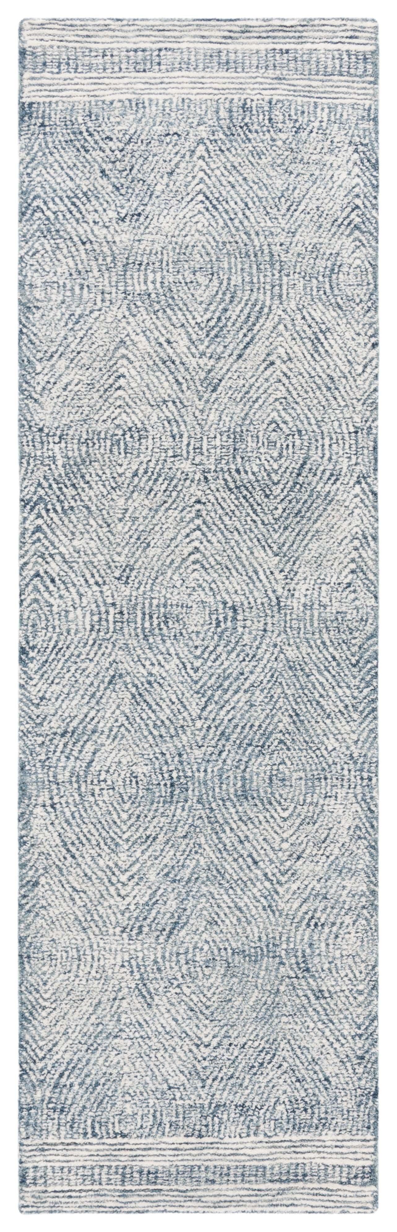 SAFAVIEH Abstract Caelestinus Ogee Wool Runner Rug, Ivory/Navy, 2'3" x 8'