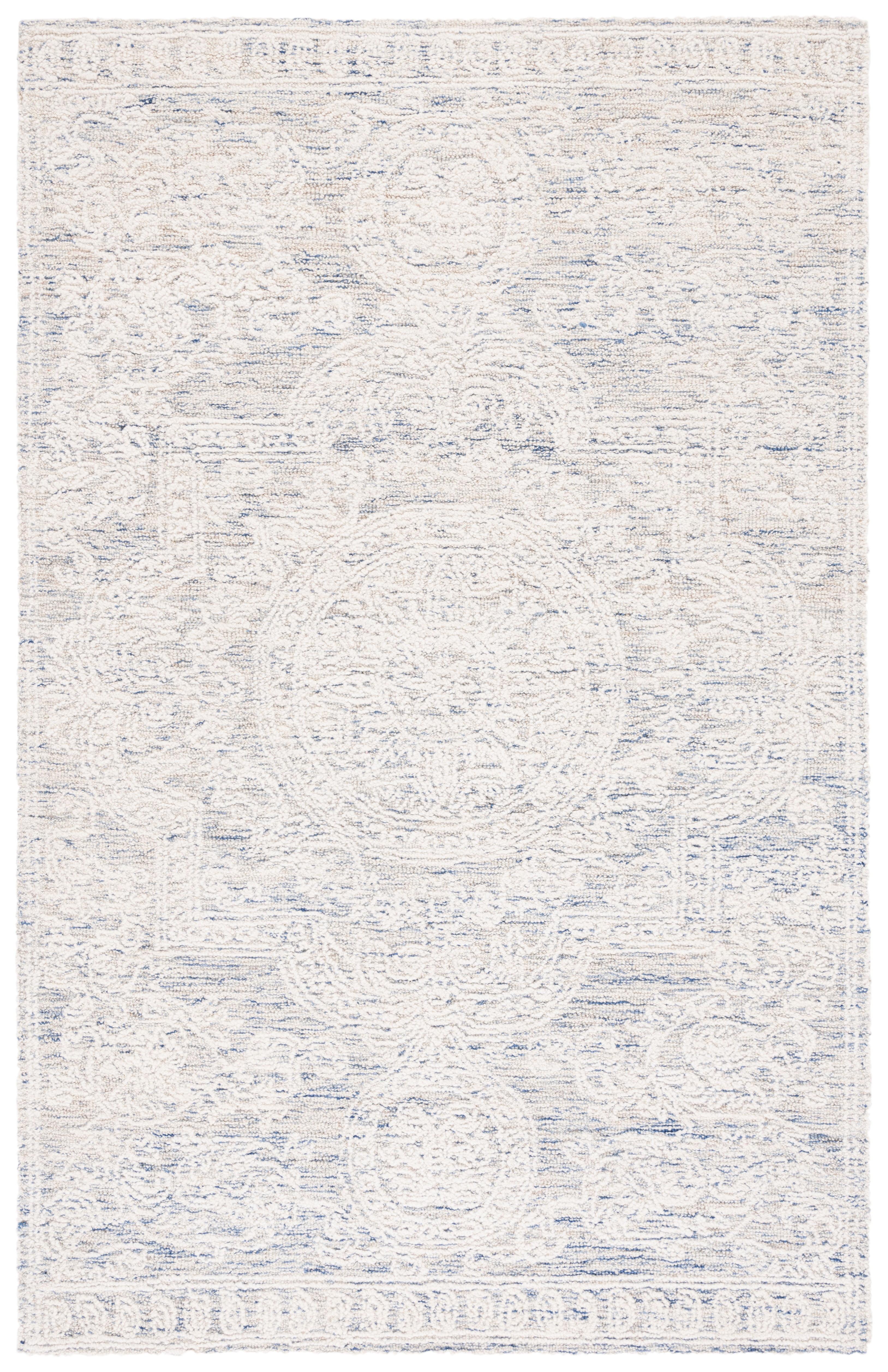 Ivory Round Handmade Tufted Wool Abstract Rug, 4' x 6'