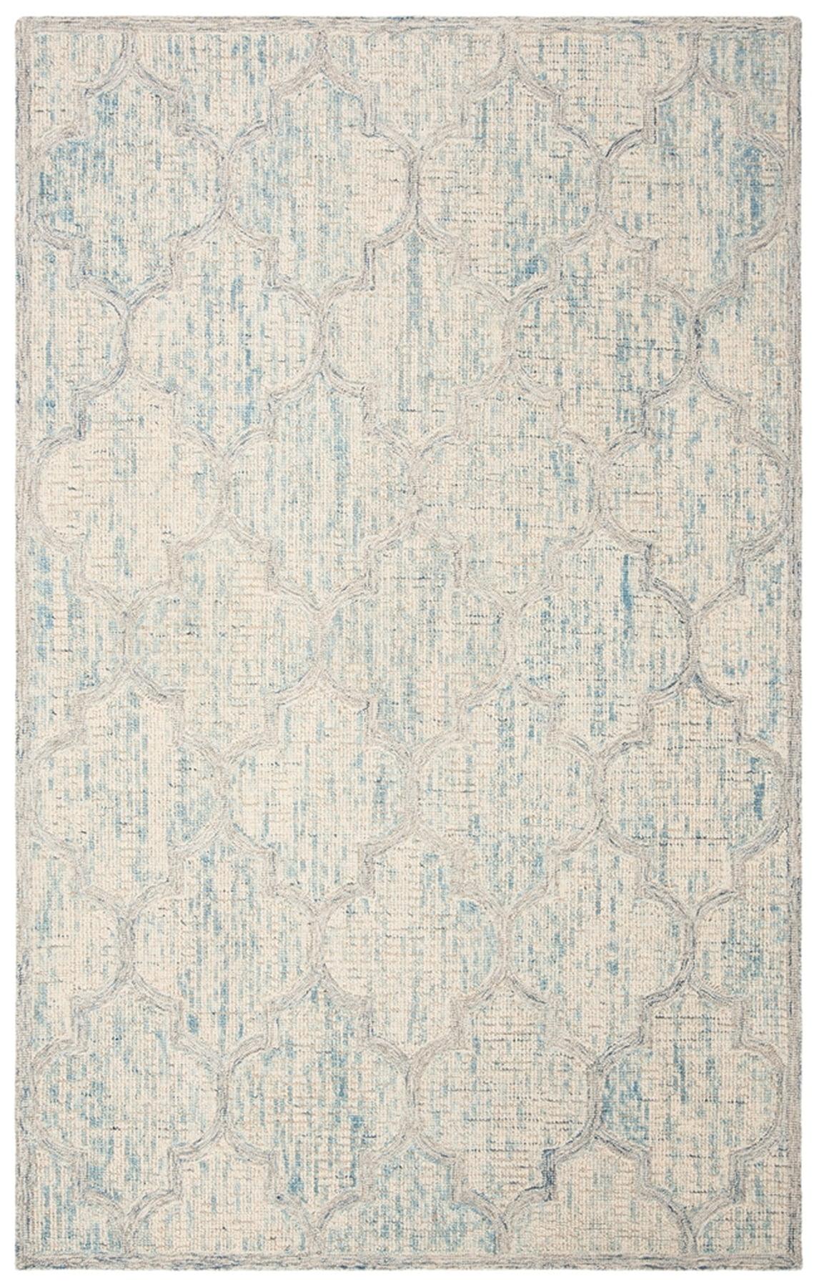 Ivory and Light Blue Handmade Wool Abstract Area Rug