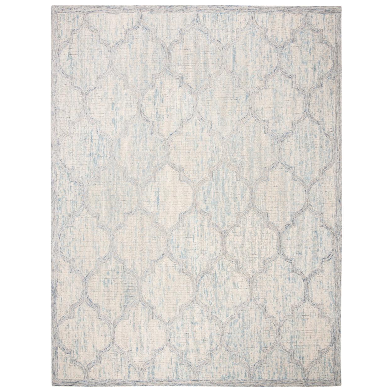 Ivory and Light Blue Abstract Wool 6' x 9' Area Rug