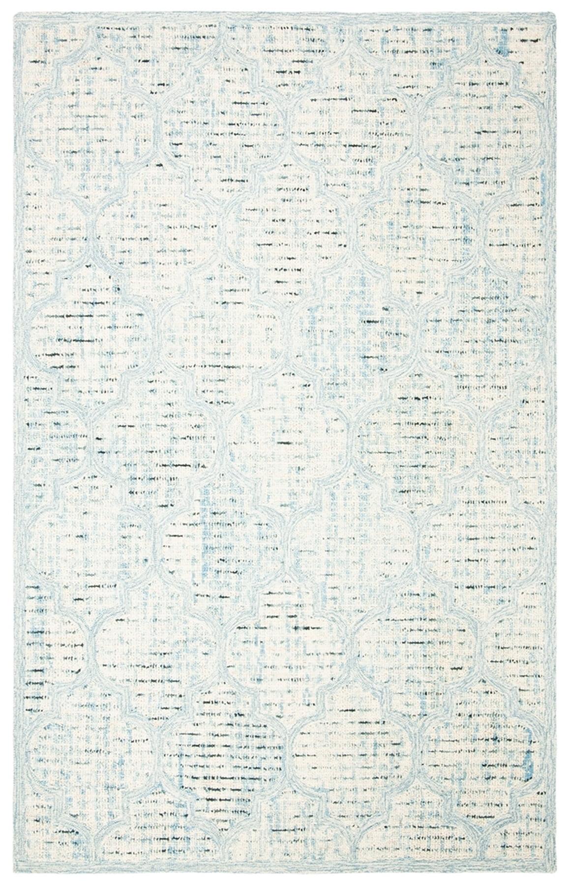 Ivory and Turquoise Abstract Hand-Tufted Wool Area Rug, 2' x 3'