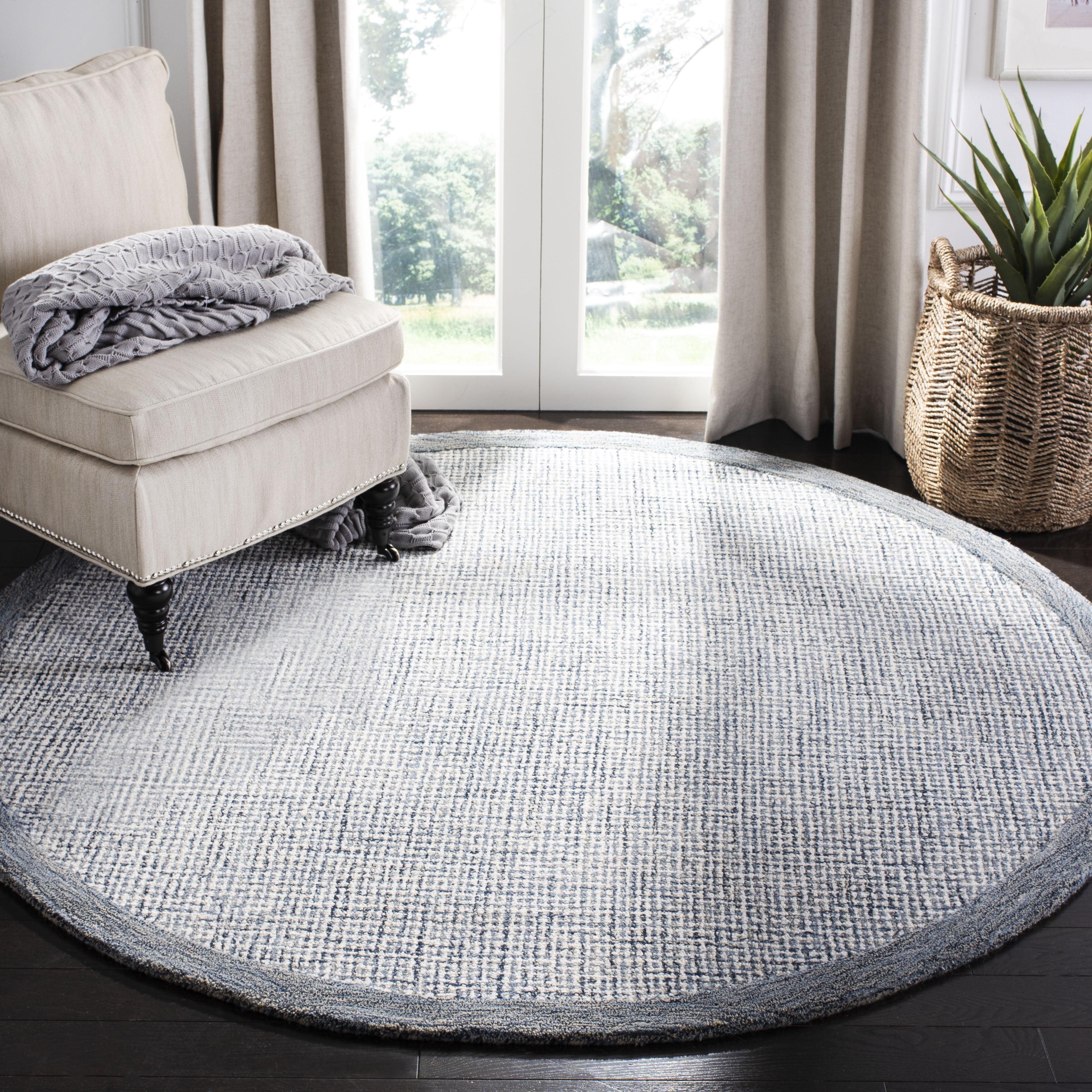 Abstract ABT220 Handmade Indoor Area Rug - Navy/Ivory - 6' Round - Safavieh