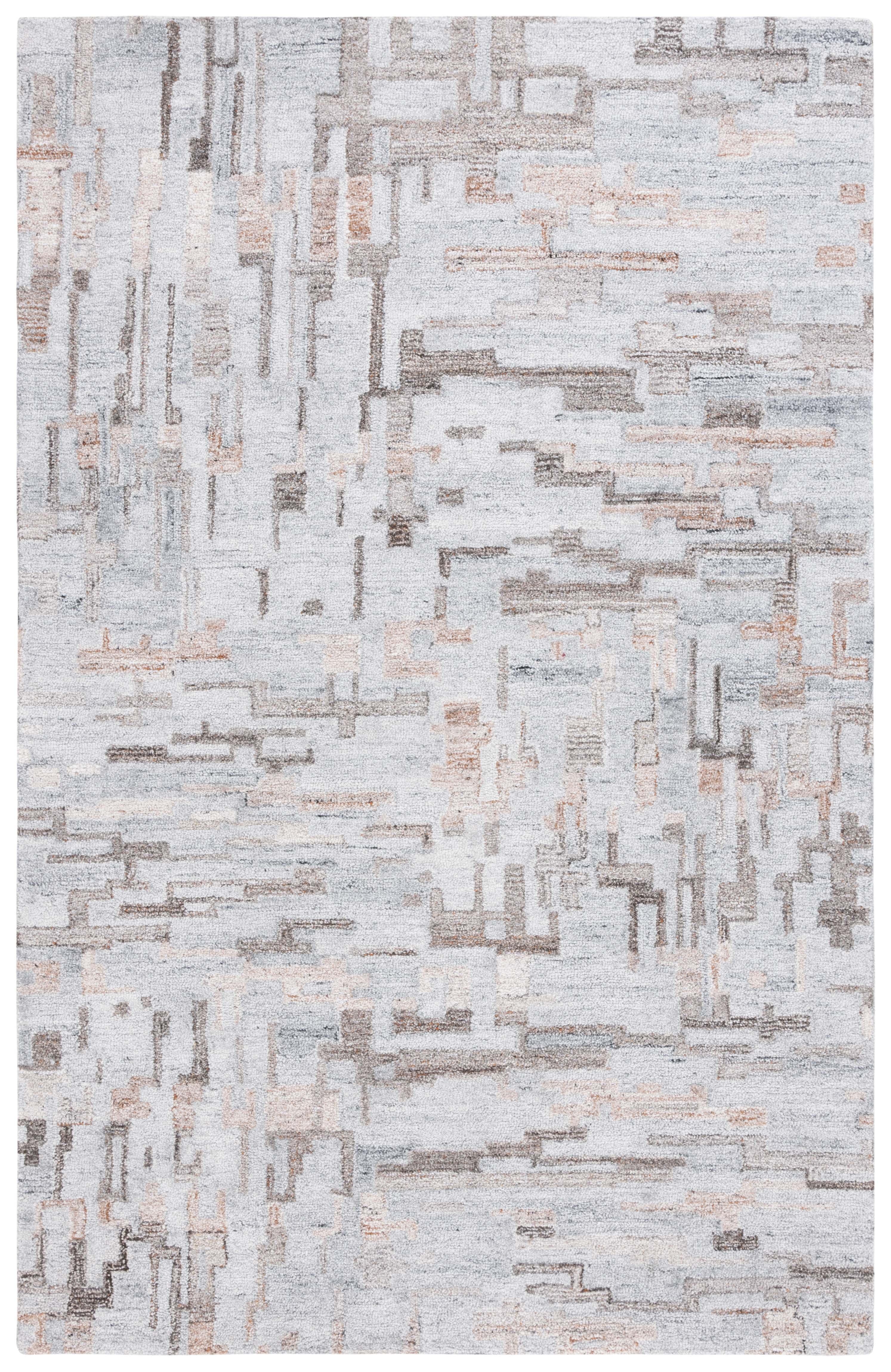 Gray Abstract Handmade Tufted Wool and Cotton 4' x 6' Rug