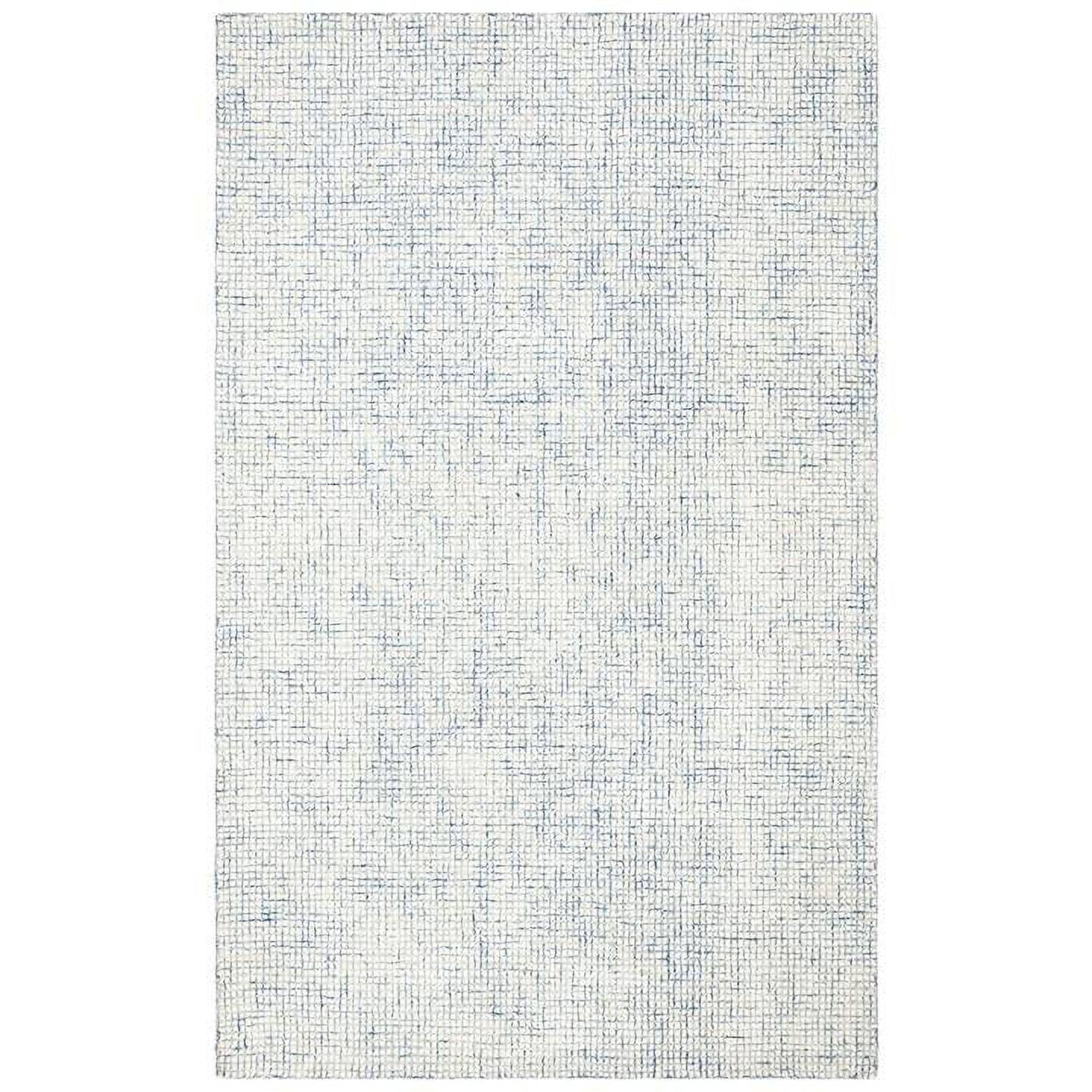 Ivory and Blue Handmade Wool and Viscose Runner Rug