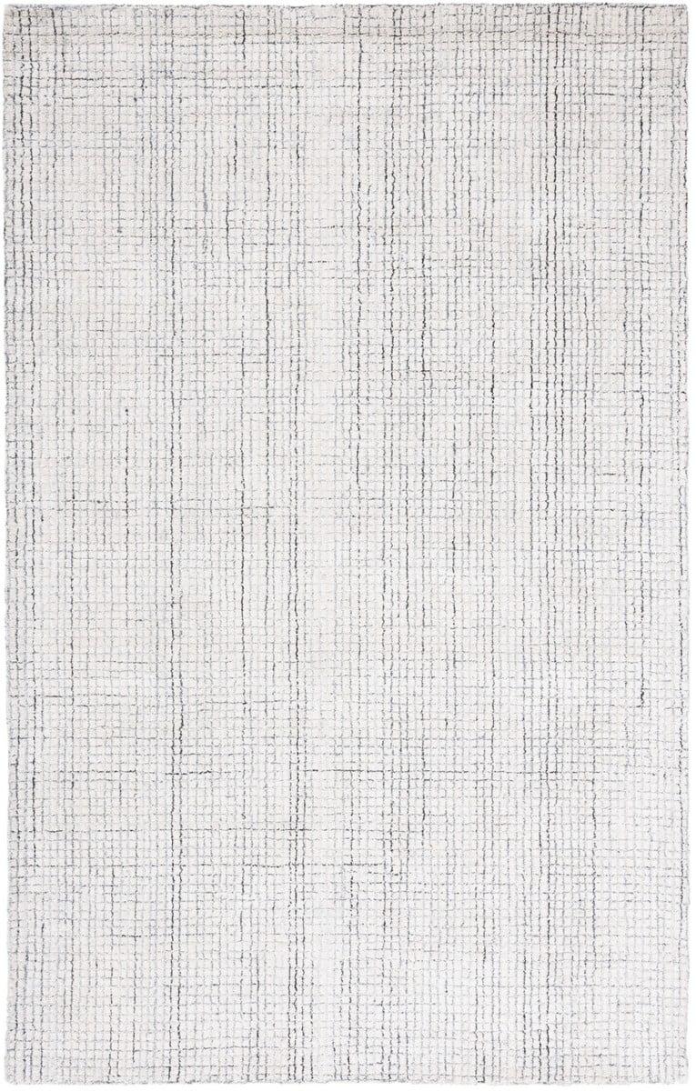 Ivory and Grey Handmade Wool Abstract Area Rug, 4' x 6'