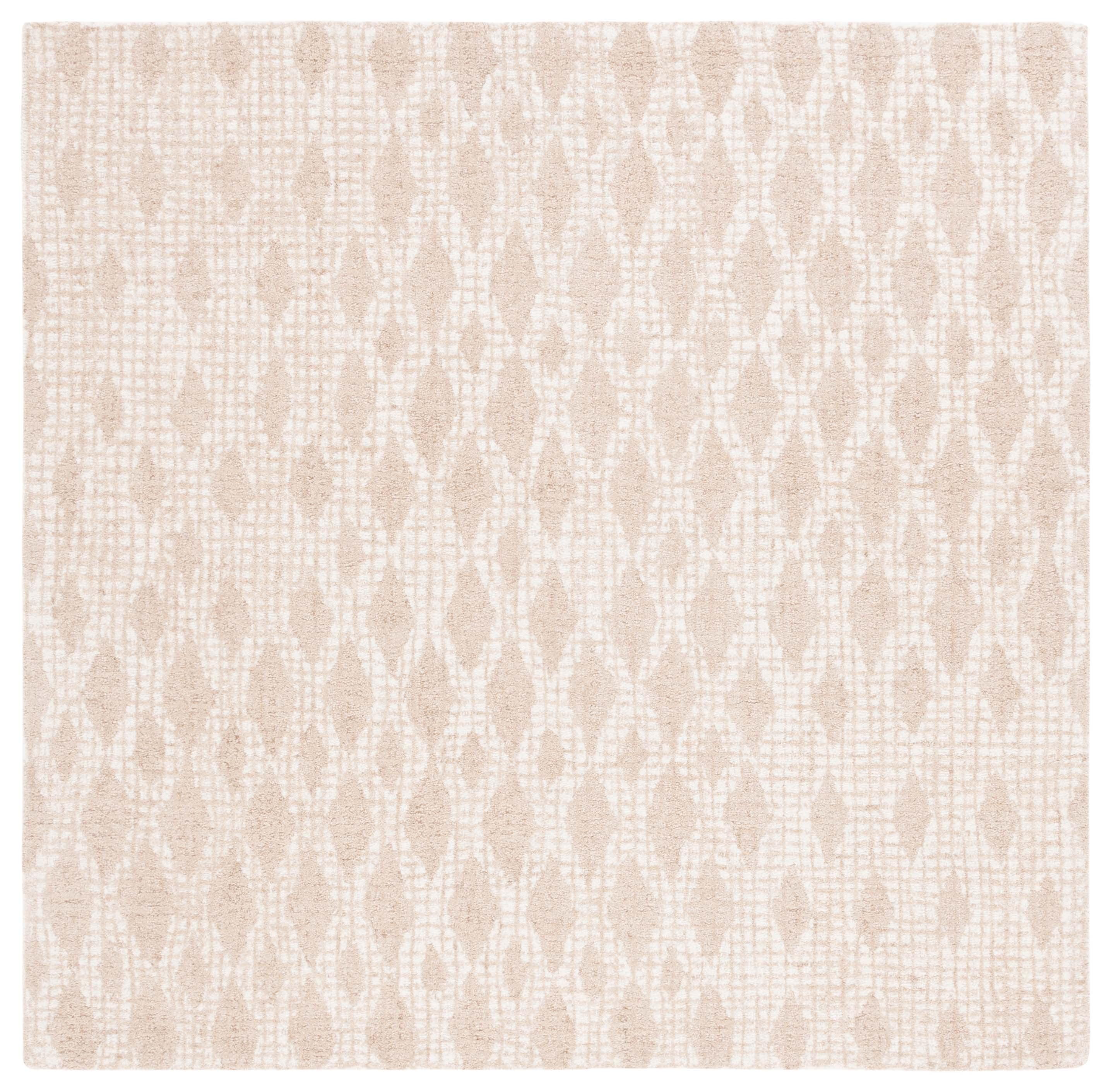 Ivory and Beige Tufted Wool Square Area Rug, 6' x 6'