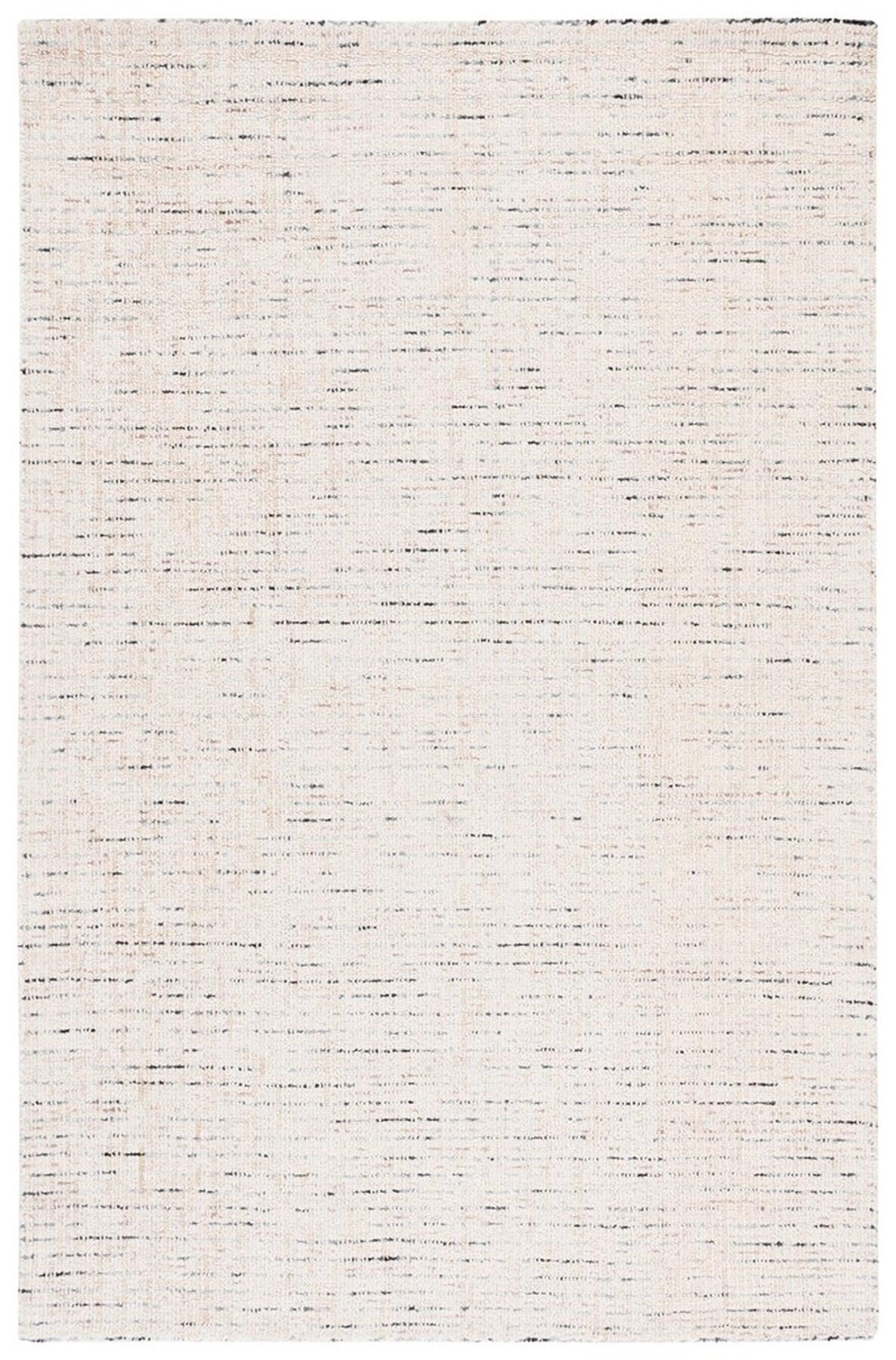 Ivory and Blue Abstract Handmade Wool 4' x 6' Rug