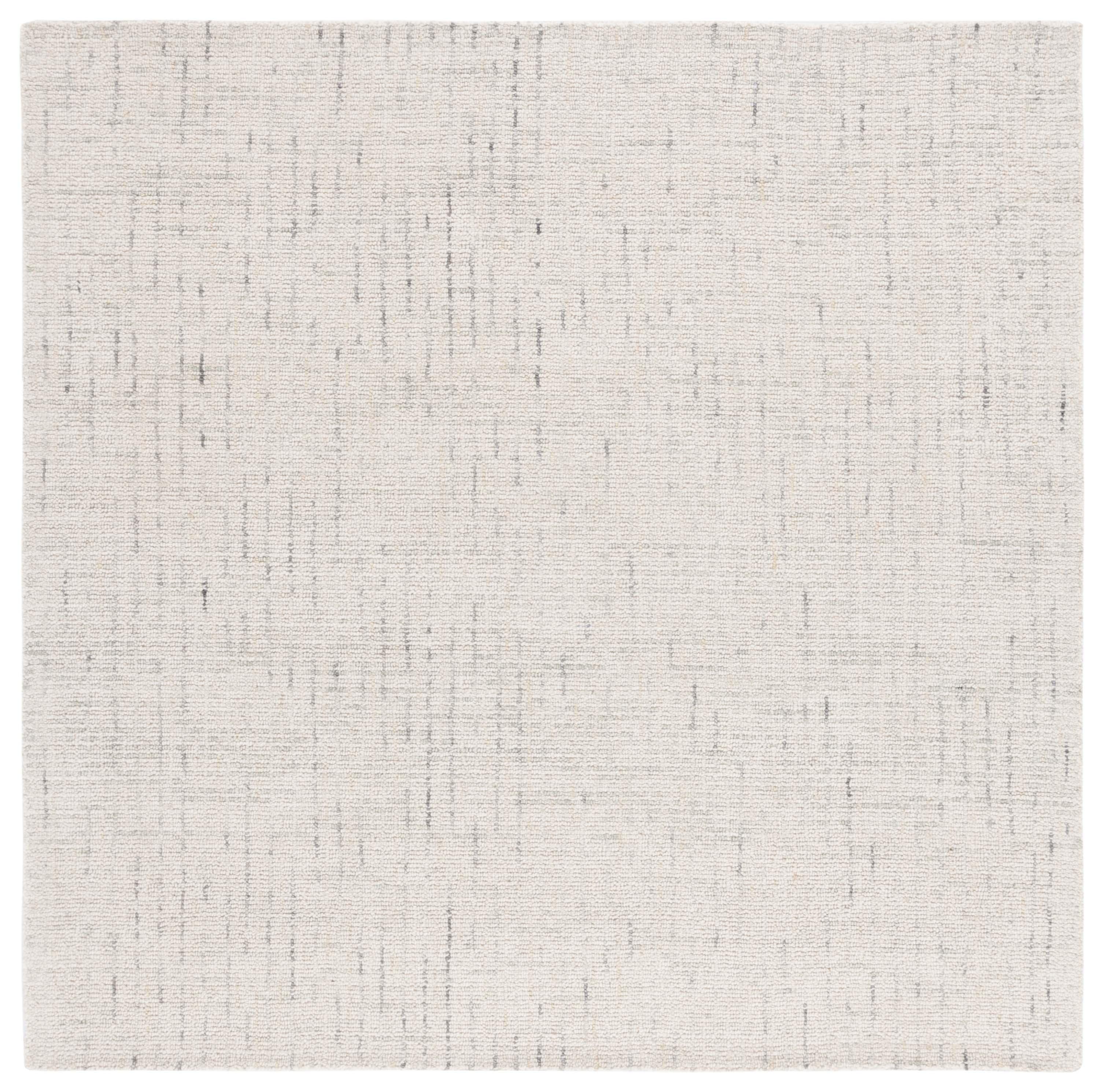 Ivory and Light Grey Abstract Wool 8' x 8' Square Rug