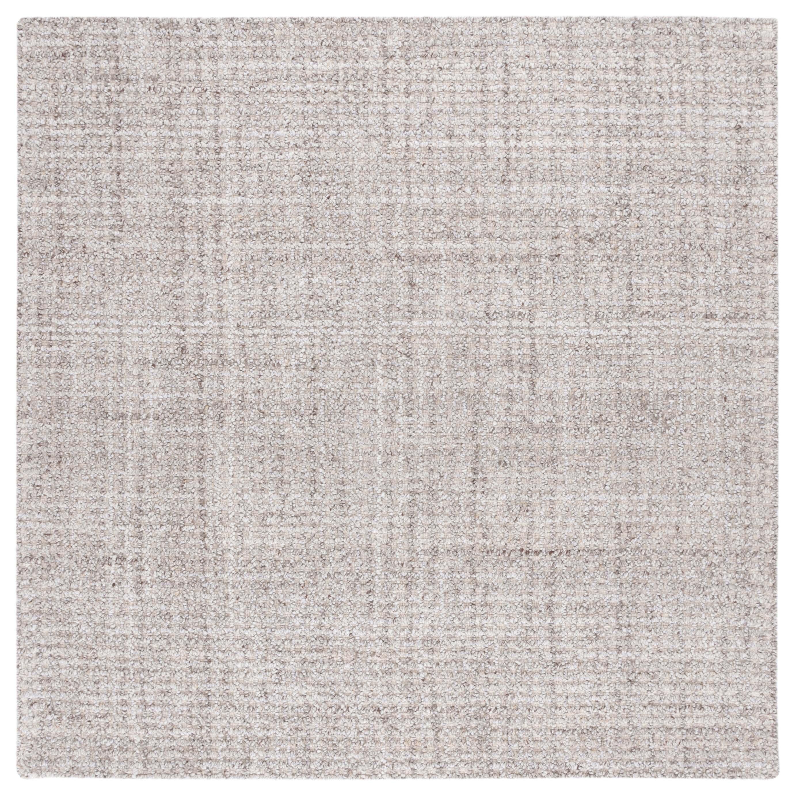 Light Brown and Gray Wool Tufted Square Rug, 6' x 6'