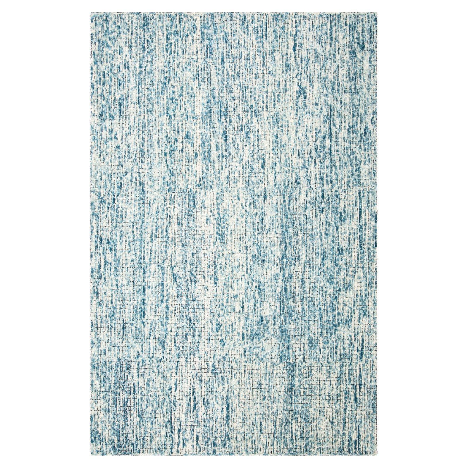 Ivory and Navy Abstract Wool 4' x 6' Area Rug