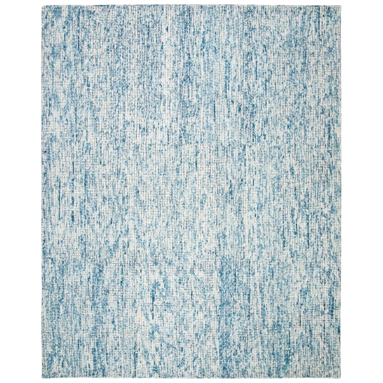 Ivory and Navy Hand-Tufted Wool Abstract Runner Rug