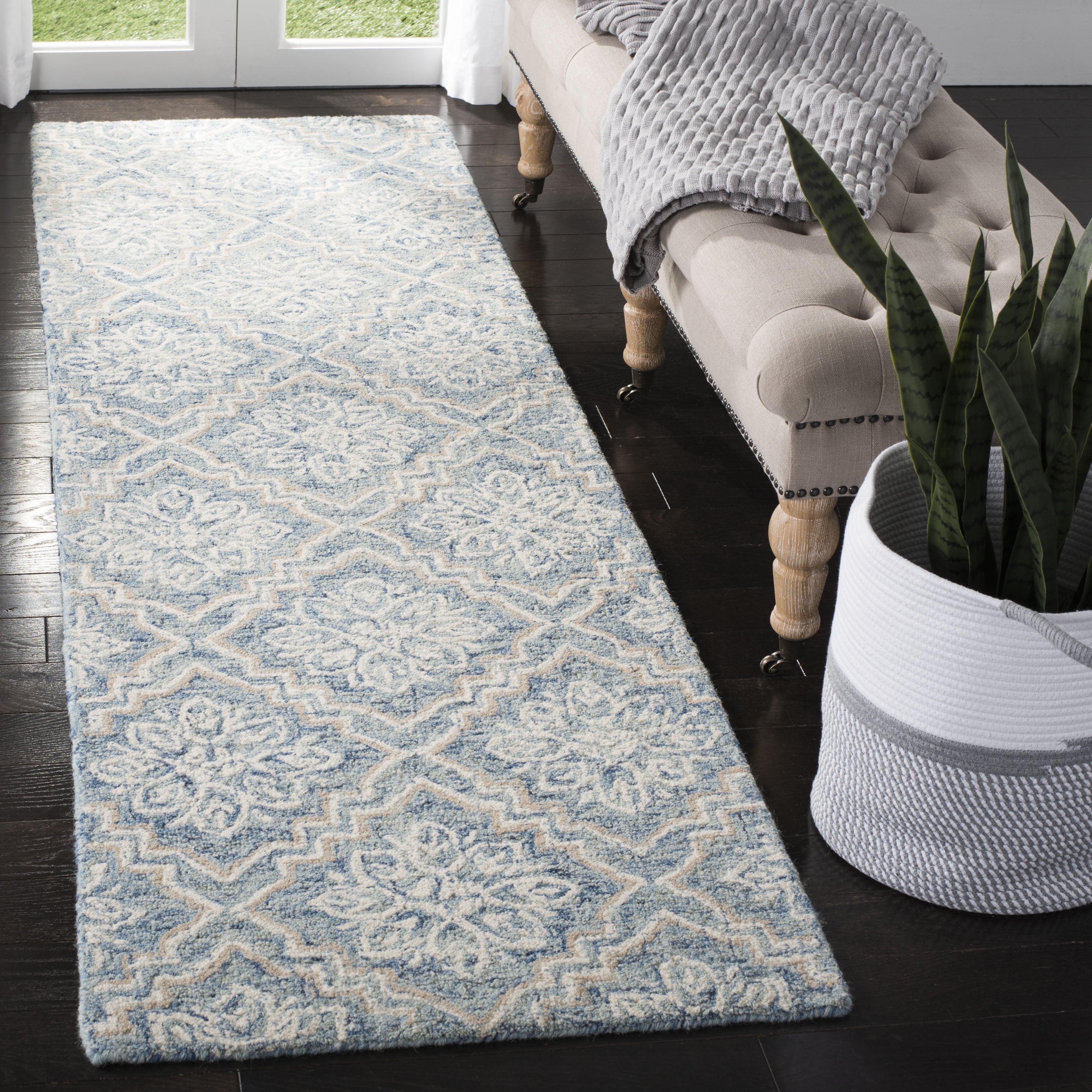 Abstract ABT201 Handmade Indoor Runner - Blue/Grey - 2'-3"x12' - Safavieh